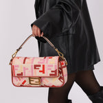Fendi Zucca Canvas Pink Red Baguette - FashioNica