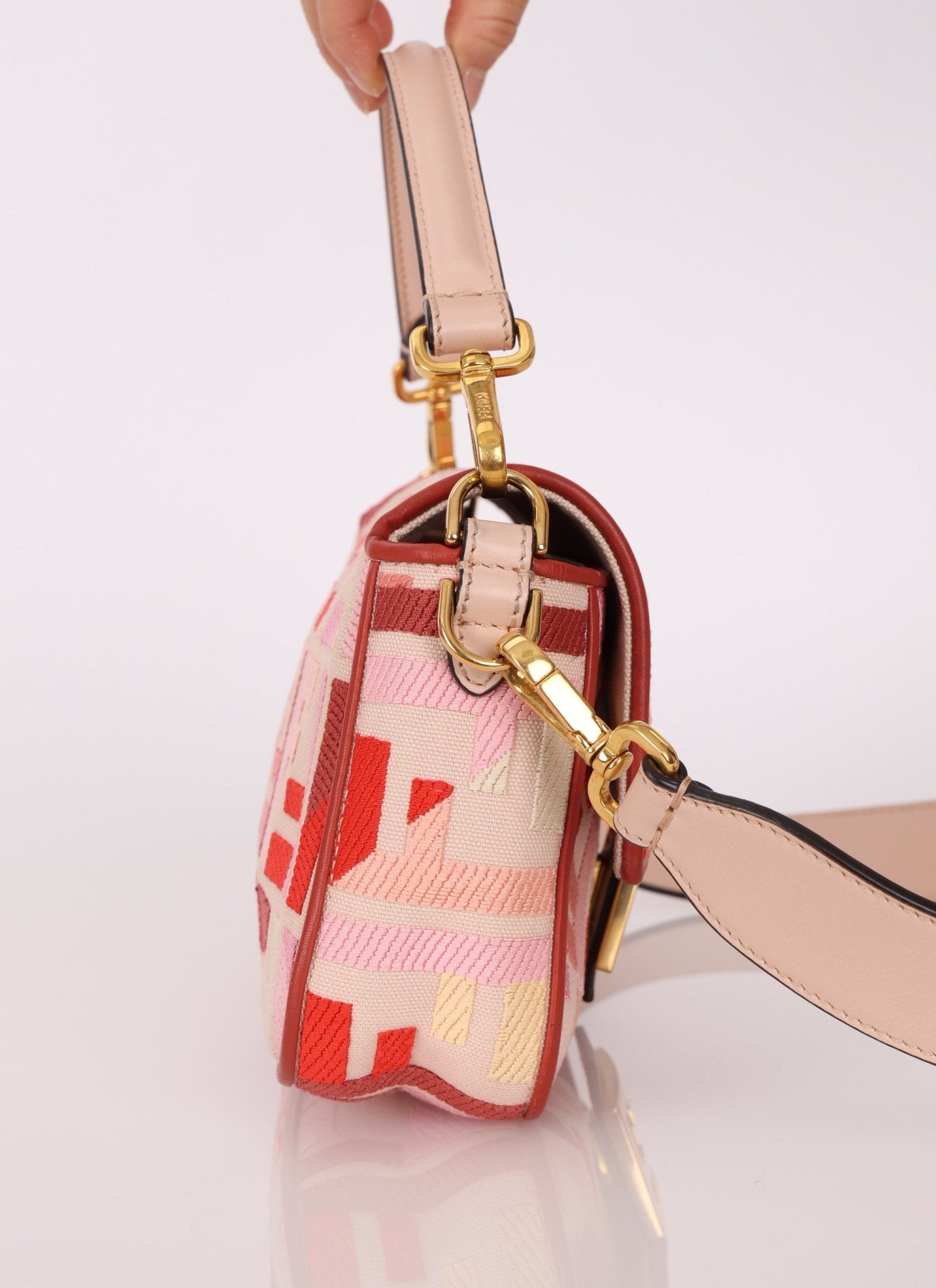 Fendi Zucca Canvas Pink Red Baguette - FashioNica