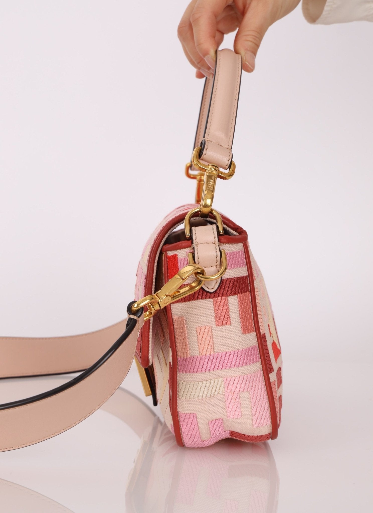 Fendi Zucca Canvas Pink Red Baguette - FashioNica