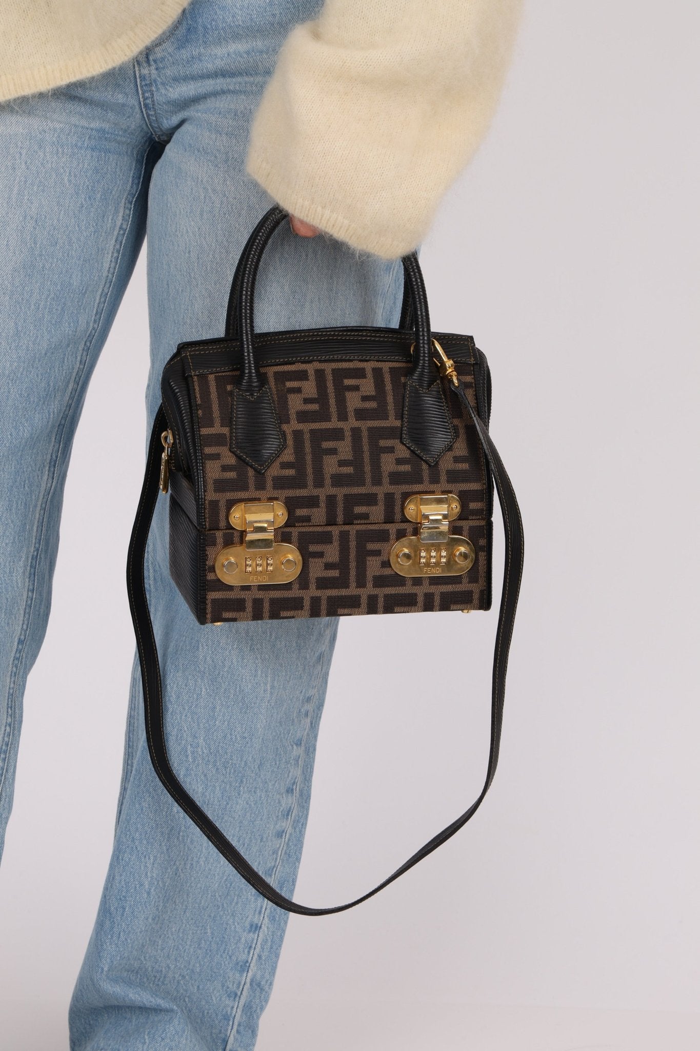 Fendi Zucca Canvas Top Handle Vanity with Strap - FashioNica