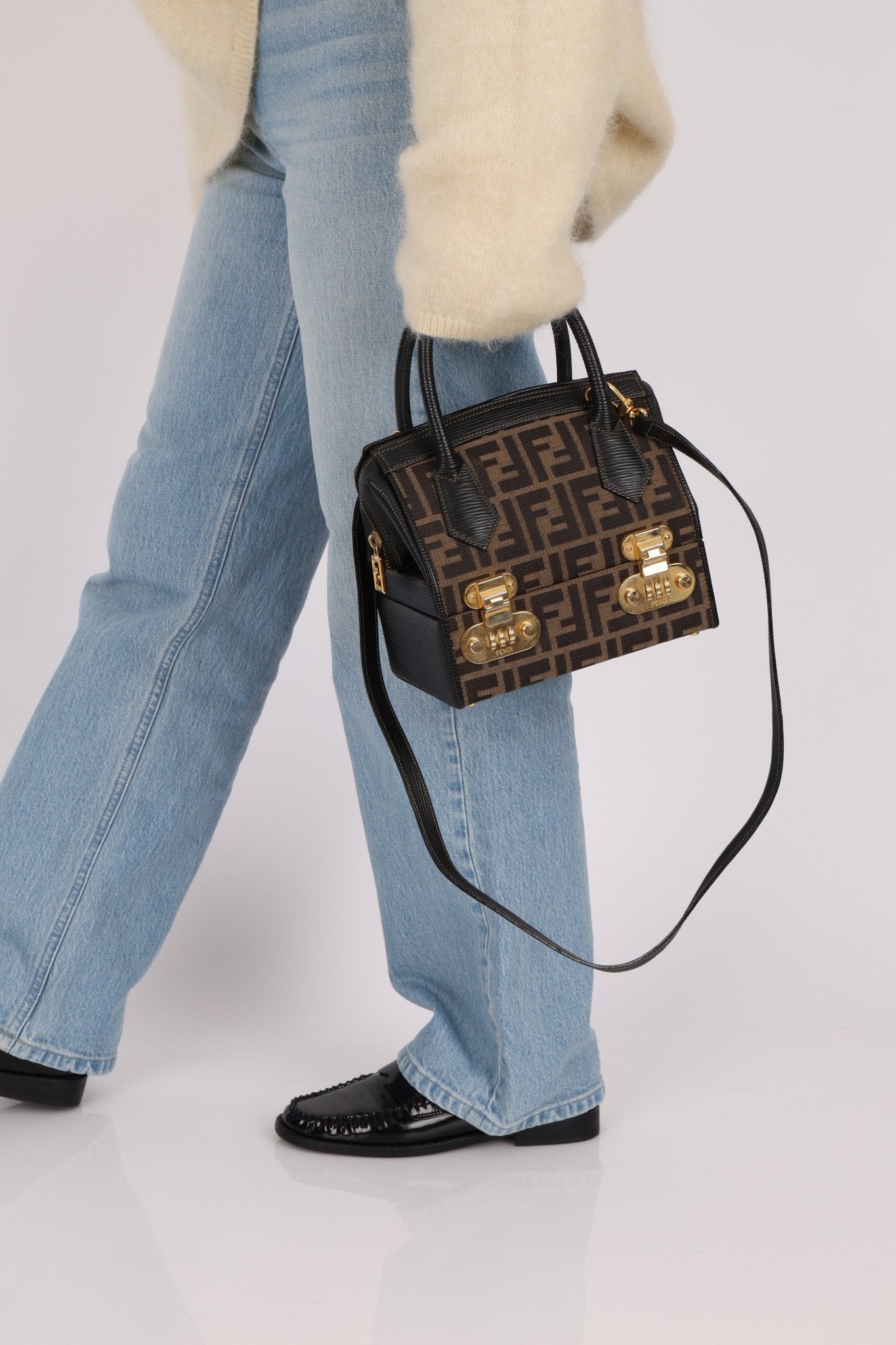 Fendi Zucca Canvas Top Handle Vanity with Strap - FashioNica