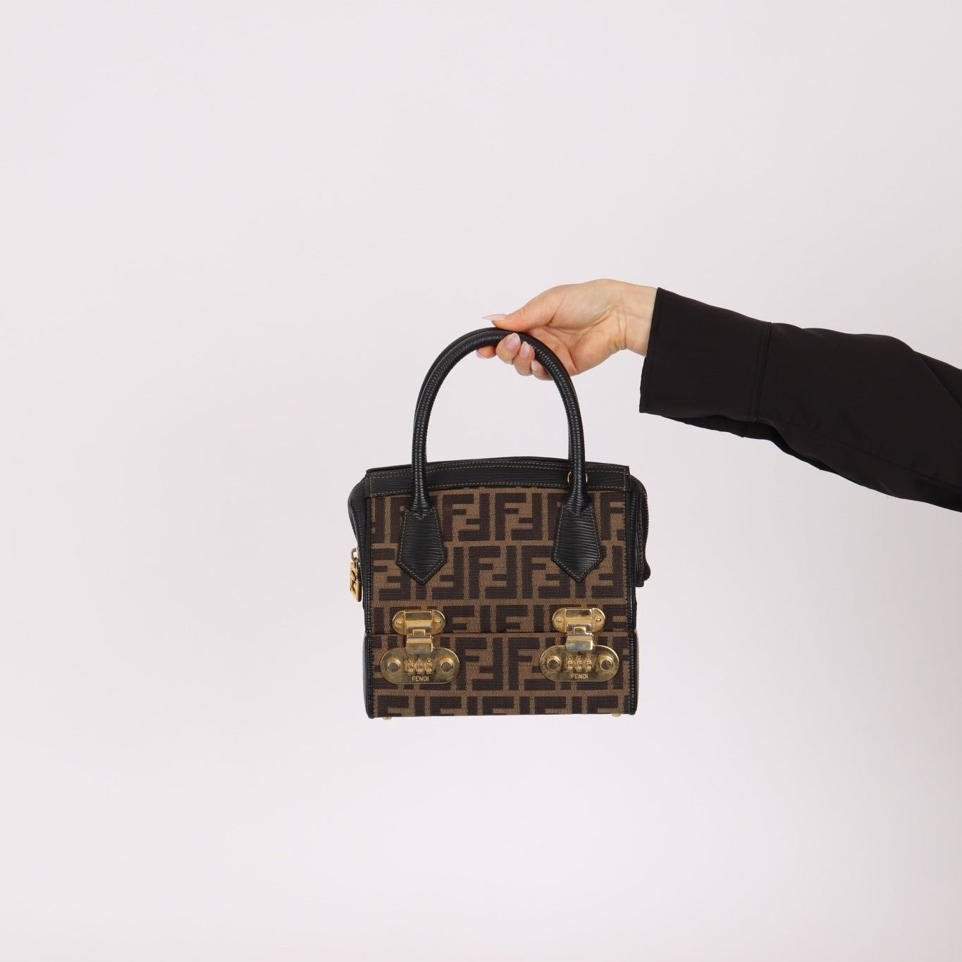 Fendi Zucca Canvas Top Handle Vanity with Strap - FashioNica