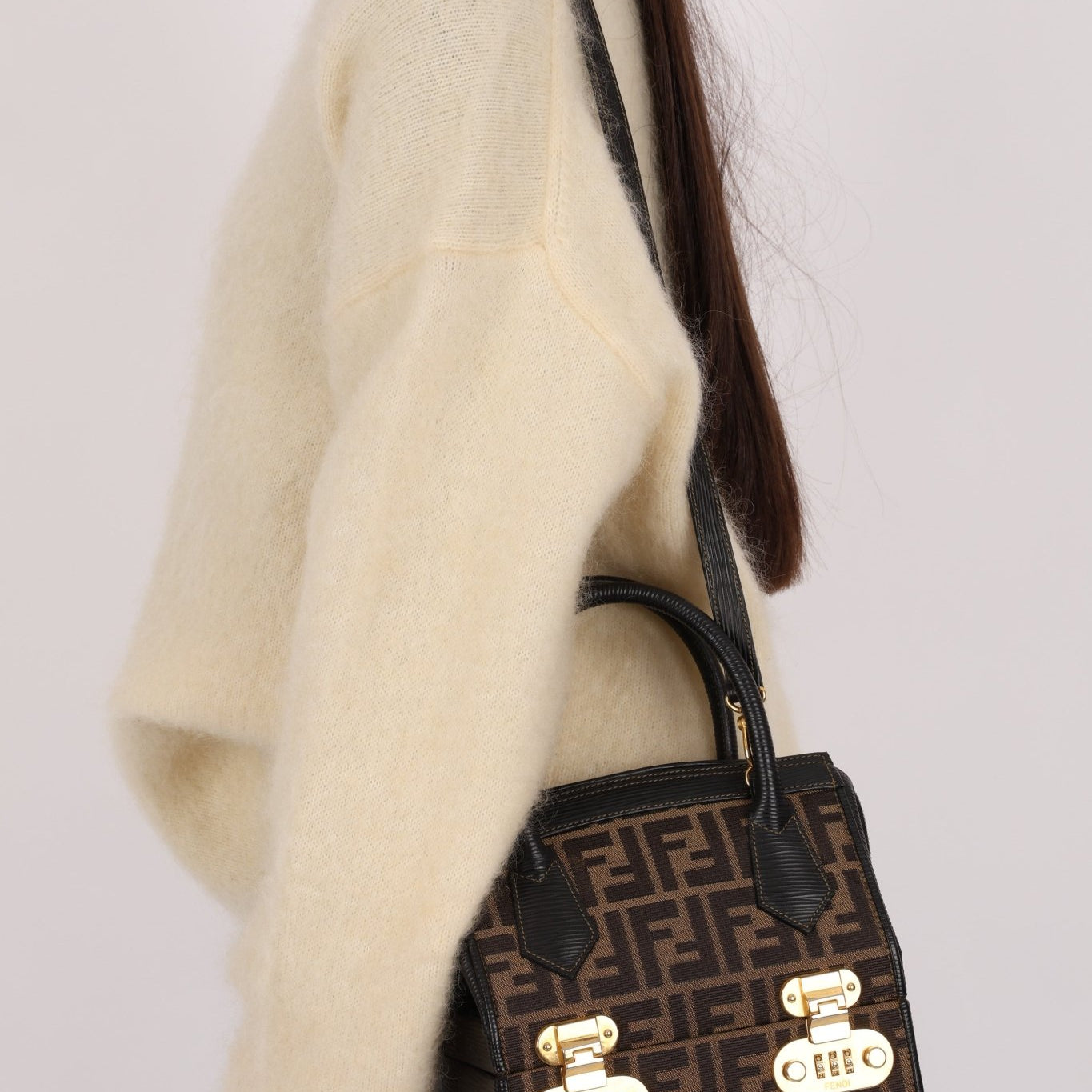 Fendi Zucca Canvas Top Handle Vanity with Strap - FashioNica