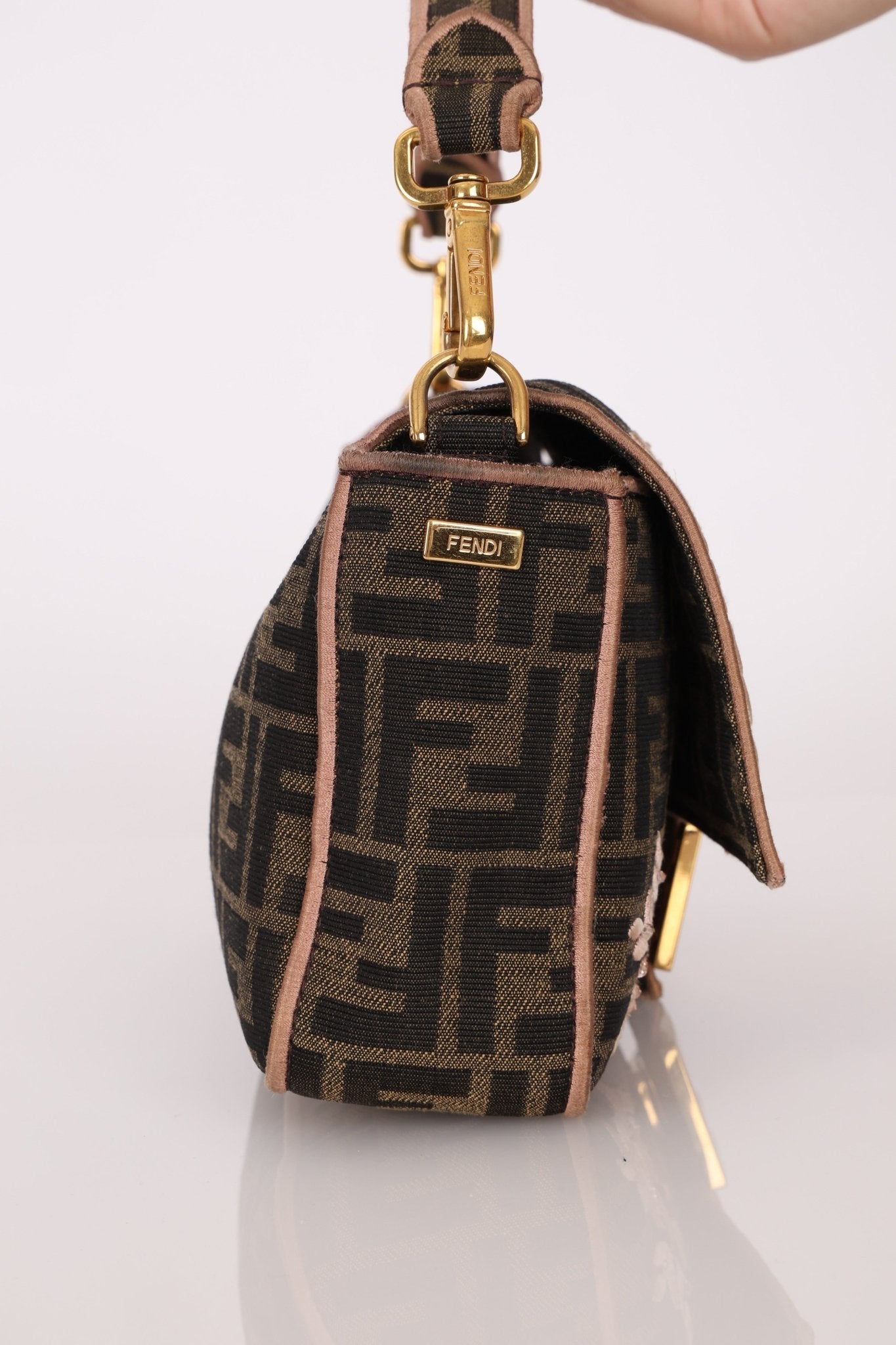 Fendi Zucca Embroidered Paisley Beaded Baguette - FashioNica