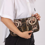 Fendi Zucca Embroidered Paisley Beaded Baguette - FashioNica