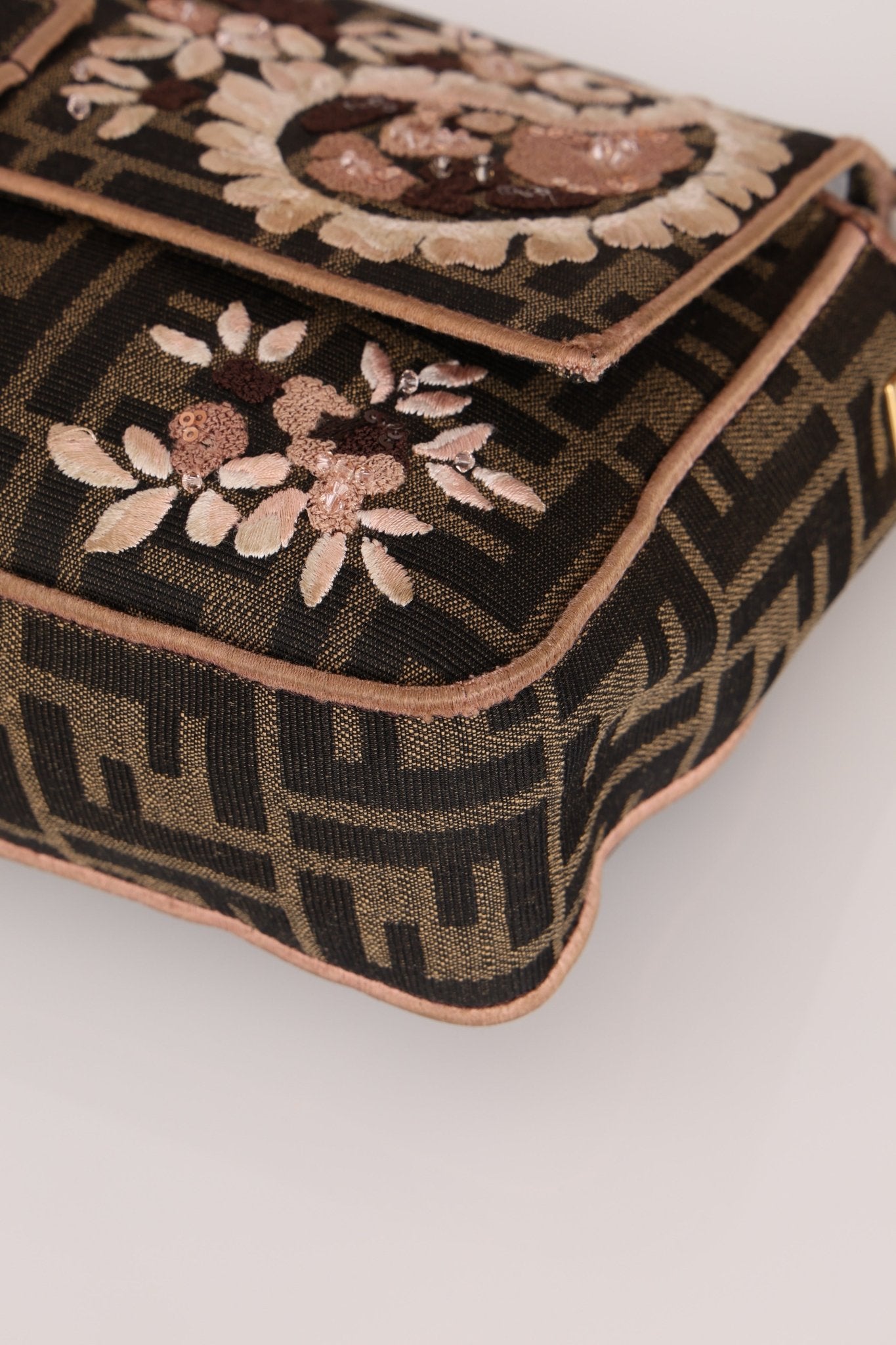 Fendi Zucca Embroidered Paisley Beaded Baguette - FashioNica