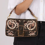 Fendi Zucca Embroidered Paisley Beaded Baguette - FashioNica