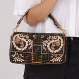 Fendi Zucca Embroidered Paisley Beaded Baguette - FashioNica