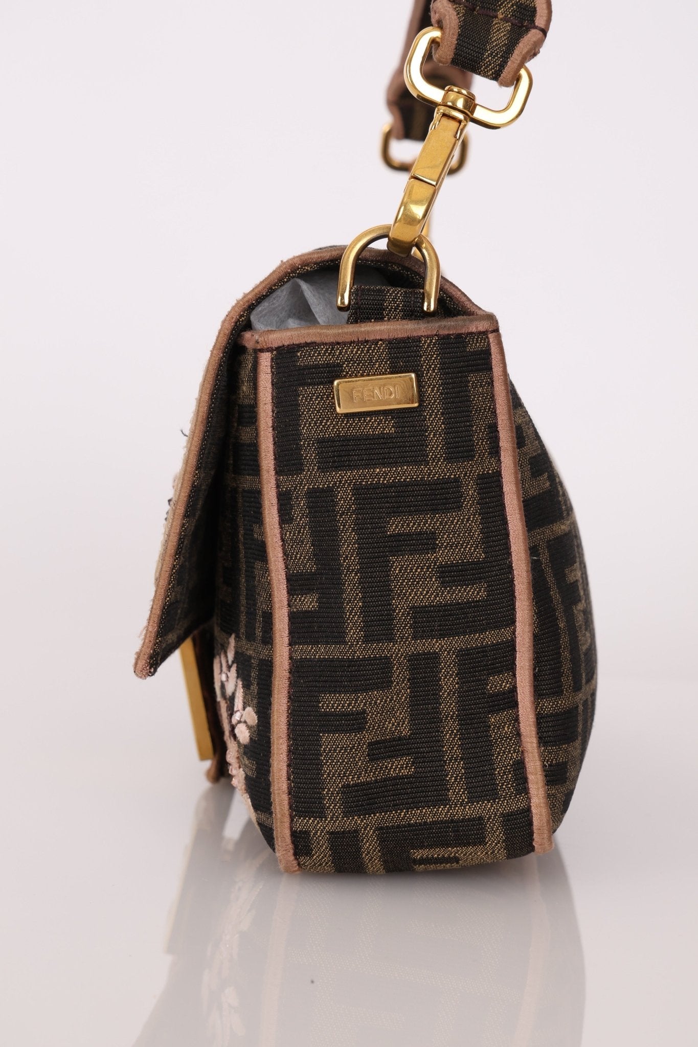 Fendi Zucca Embroidered Paisley Beaded Baguette - FashioNica