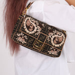 Fendi Zucca Embroidered Paisley Beaded Baguette - FashioNica