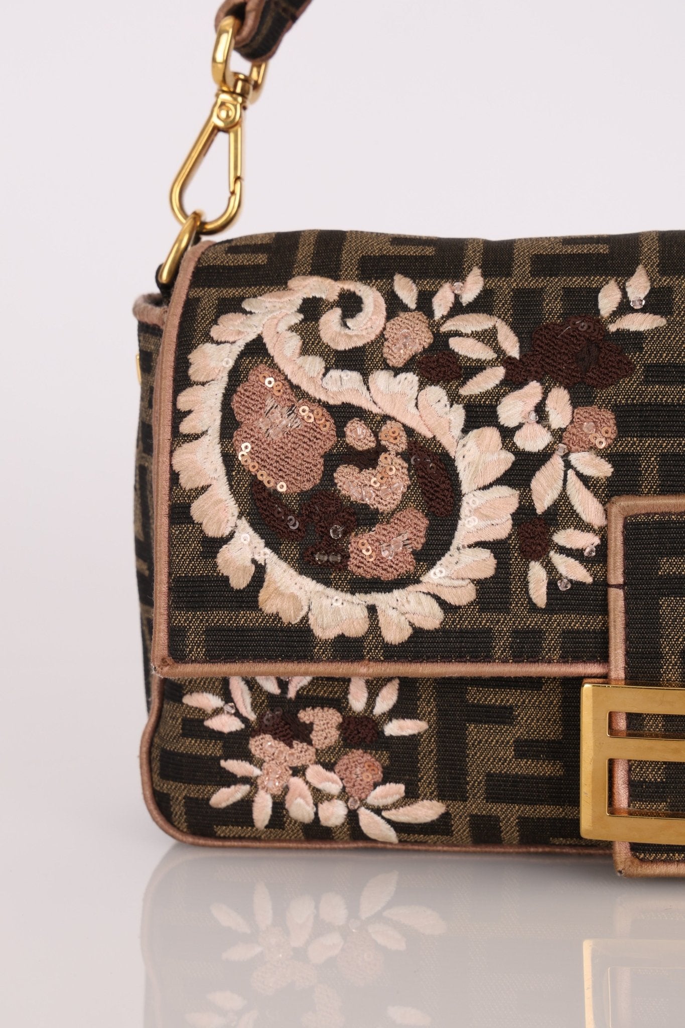 Fendi Zucca Embroidered Paisley Beaded Baguette - FashioNica