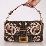 Fendi Zucca Embroidered Paisley Beaded Baguette - FashioNica