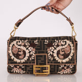 Fendi Zucca Embroidered Paisley Beaded Baguette - FashioNica