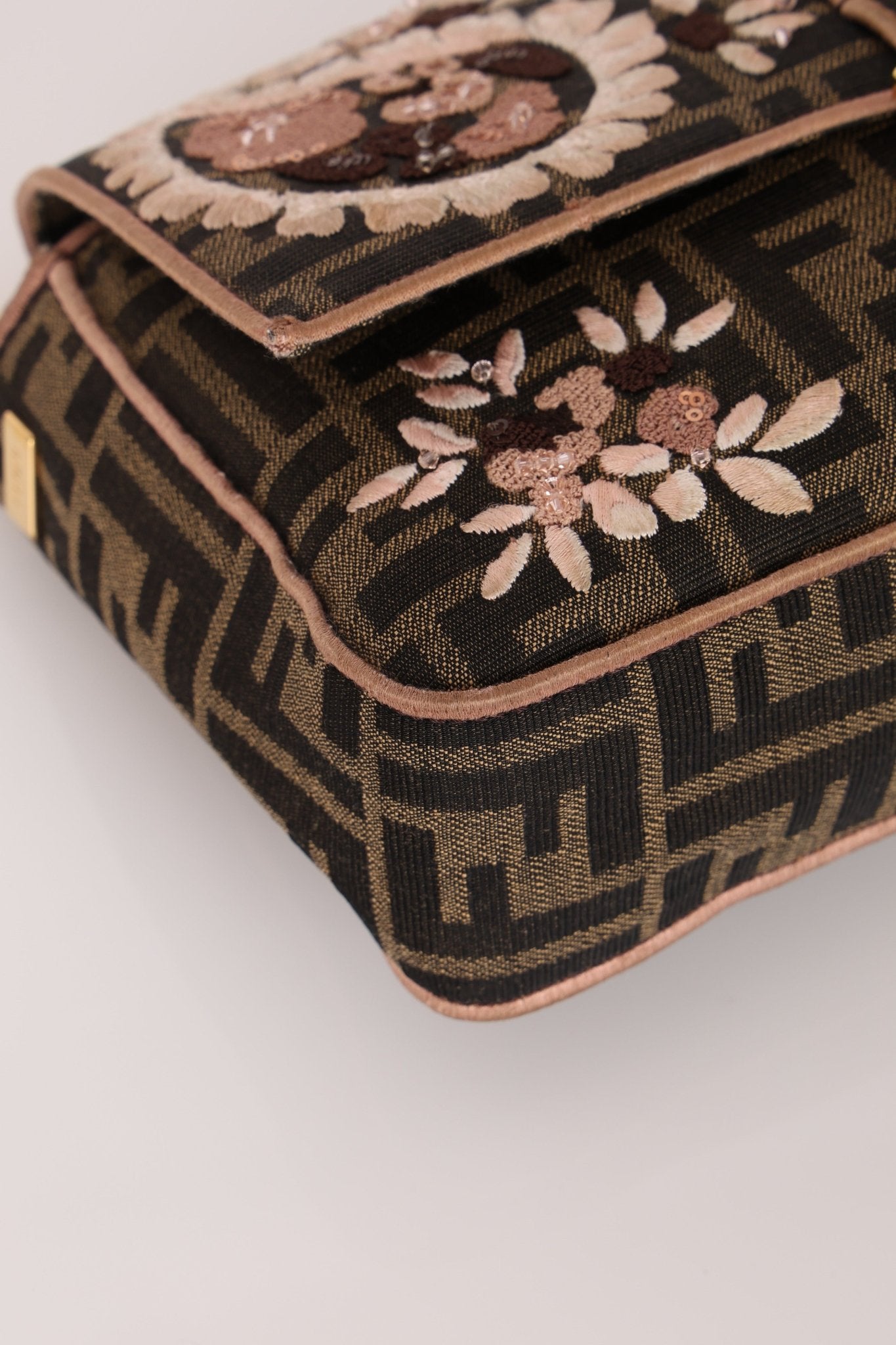Fendi Zucca Embroidered Paisley Beaded Baguette - FashioNica