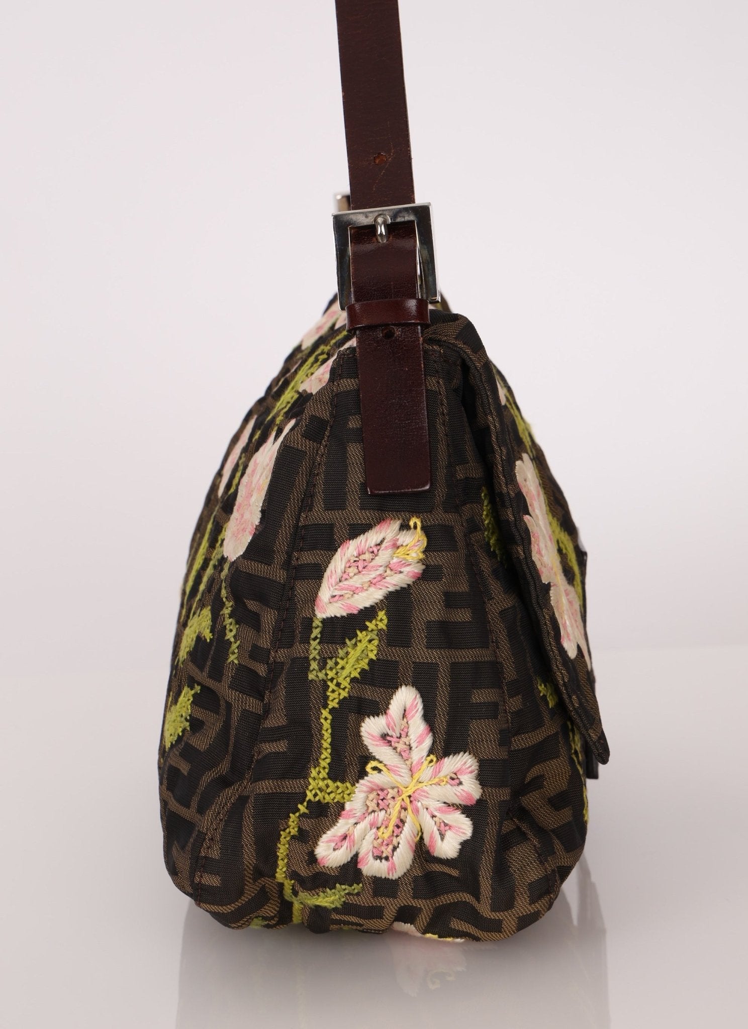 Fendi Zucca Floral Embroidered Mamma Baguette - FashioNica