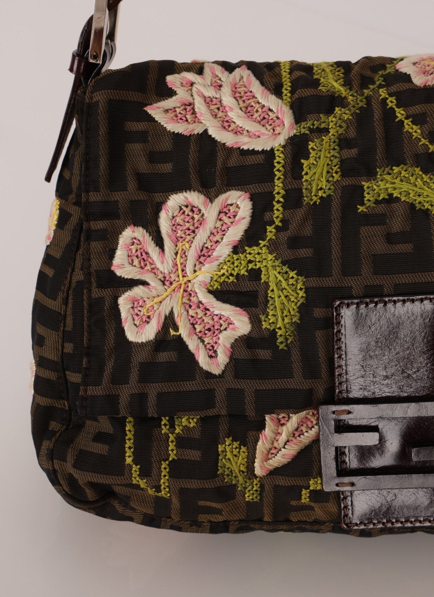 Fendi Zucca Floral Embroidered Mamma Baguette - FashioNica