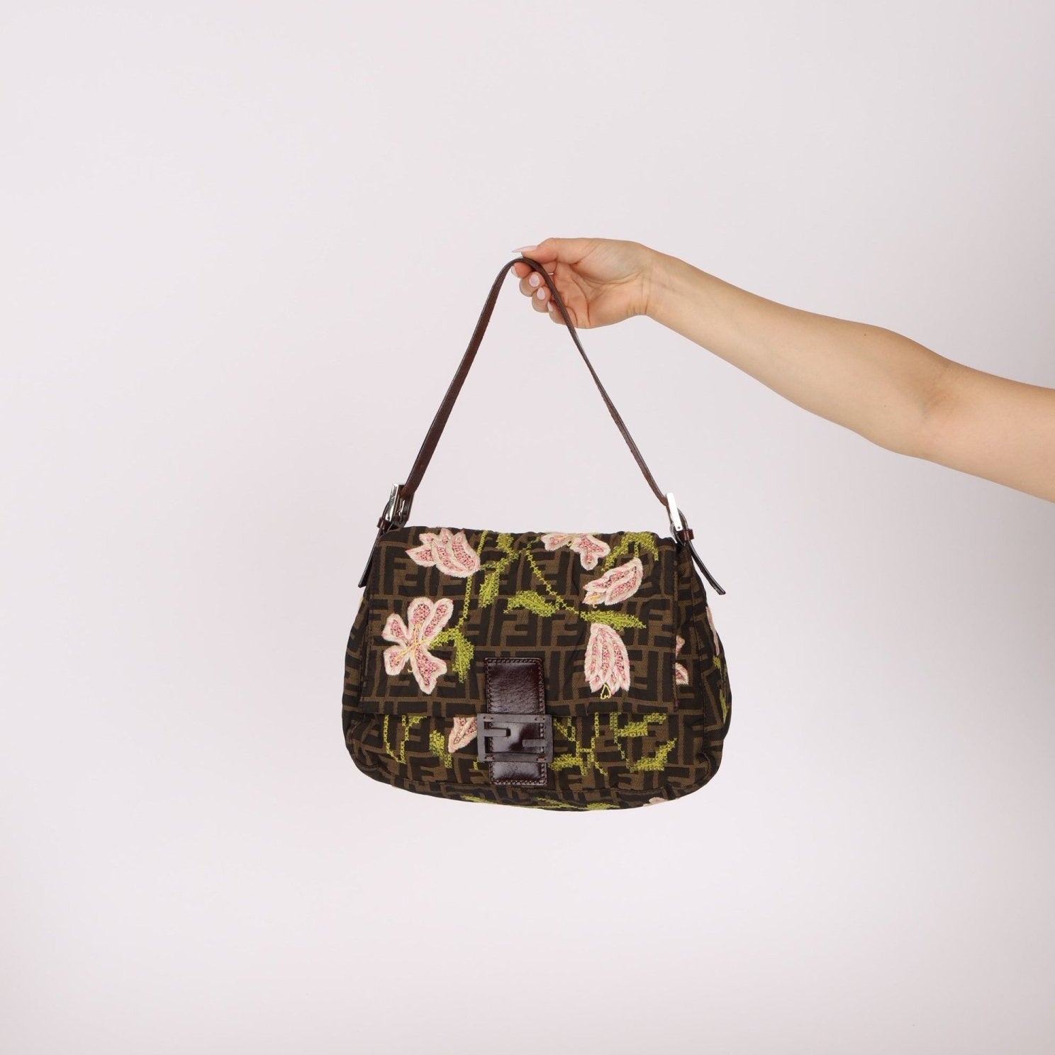 Fendi Zucca Floral Embroidered Mamma Baguette - FashioNica