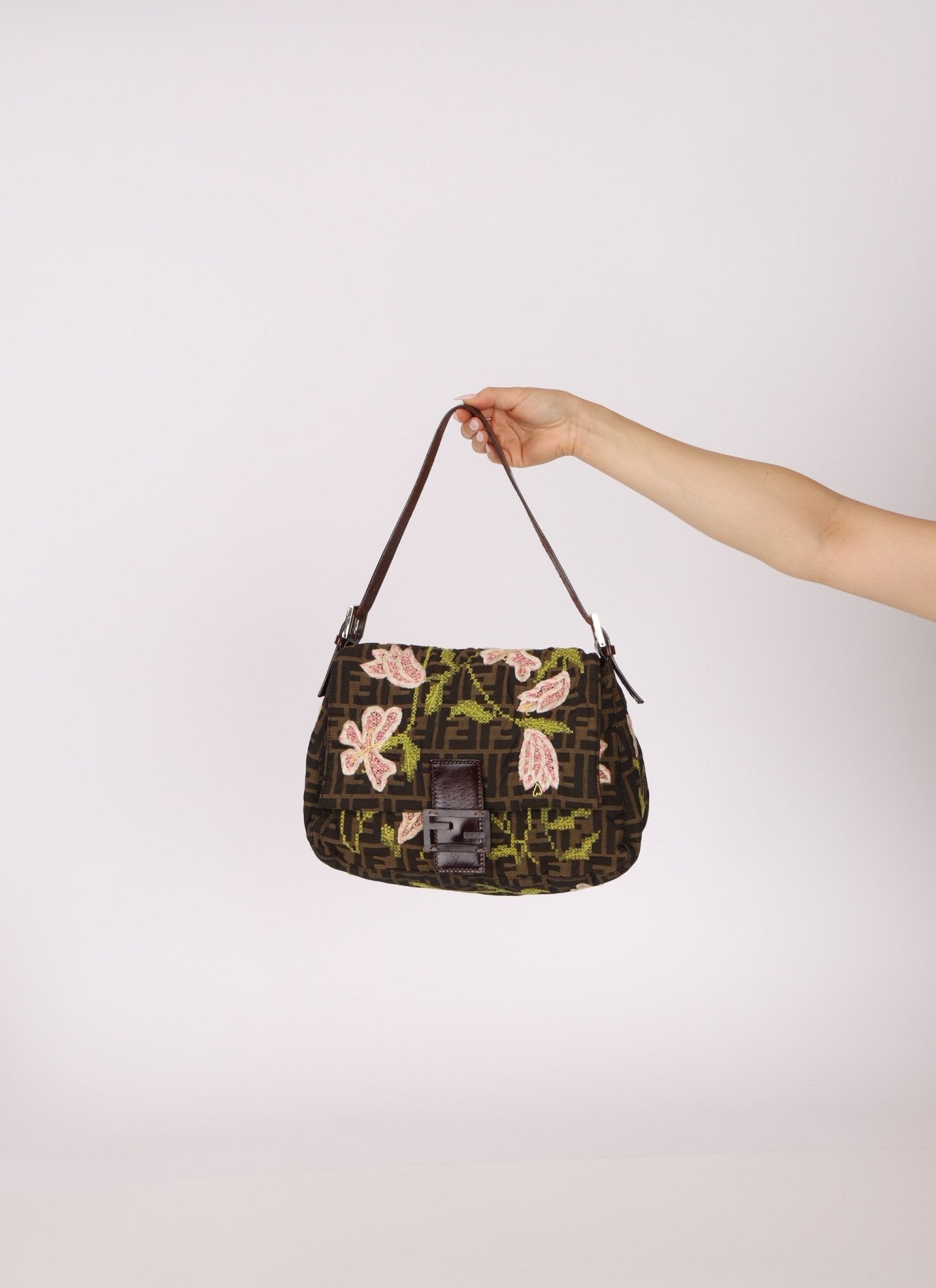 Fendi Zucca Floral Embroidered Mamma Baguette - FashioNica
