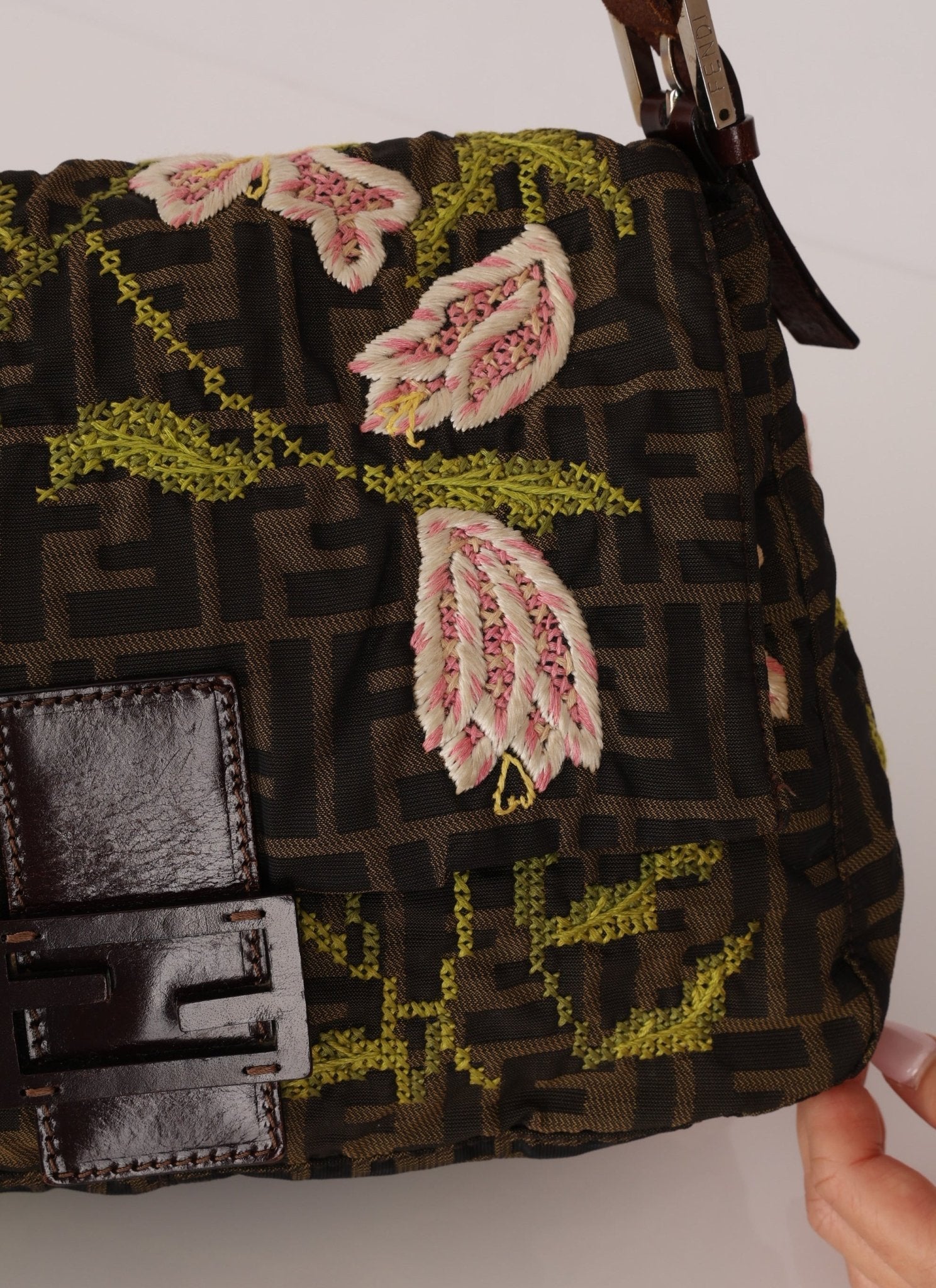 Fendi Zucca Floral Embroidered Mamma Baguette - FashioNica
