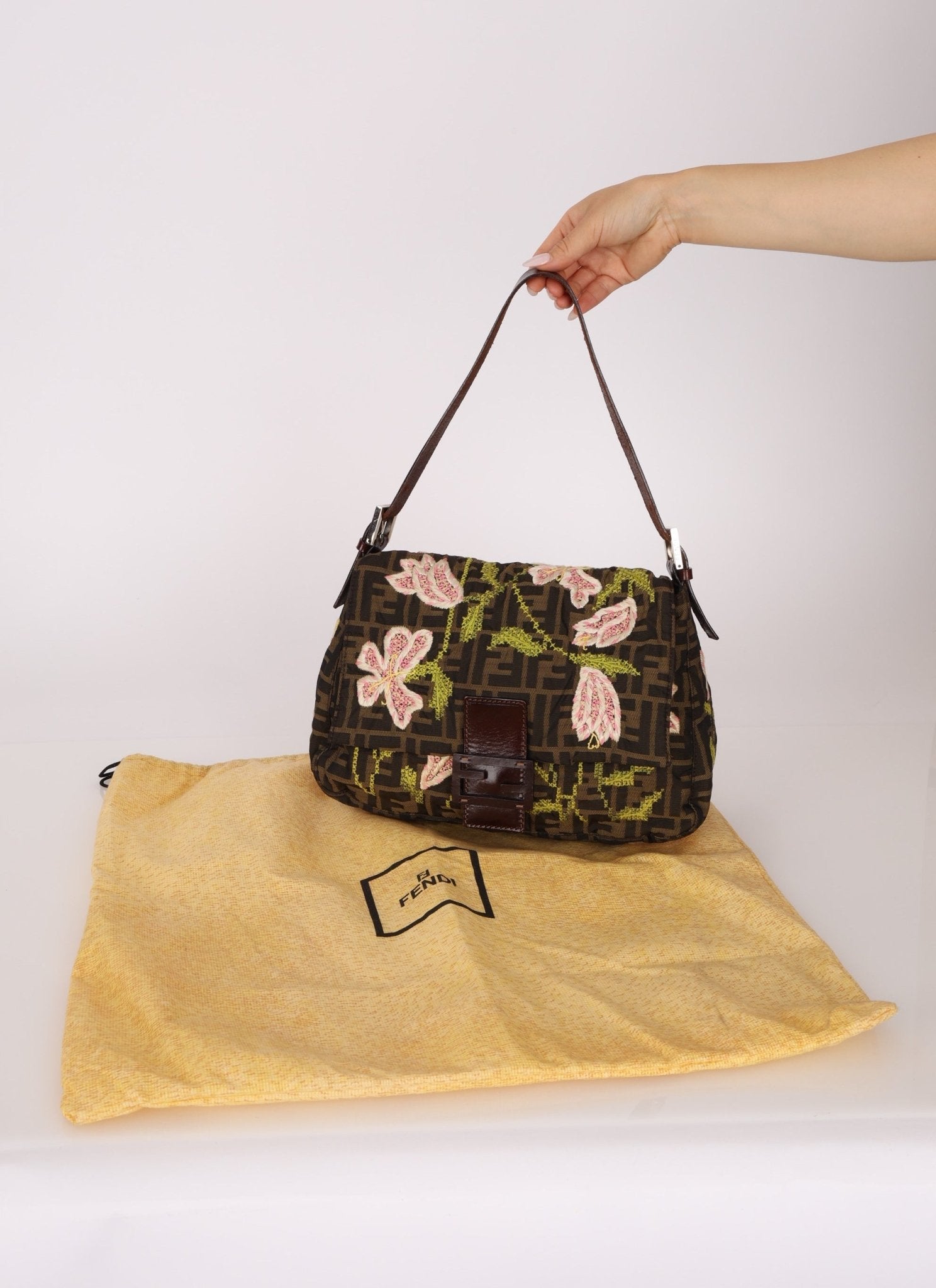 Fendi Zucca Floral Embroidered Mamma Baguette - FashioNica