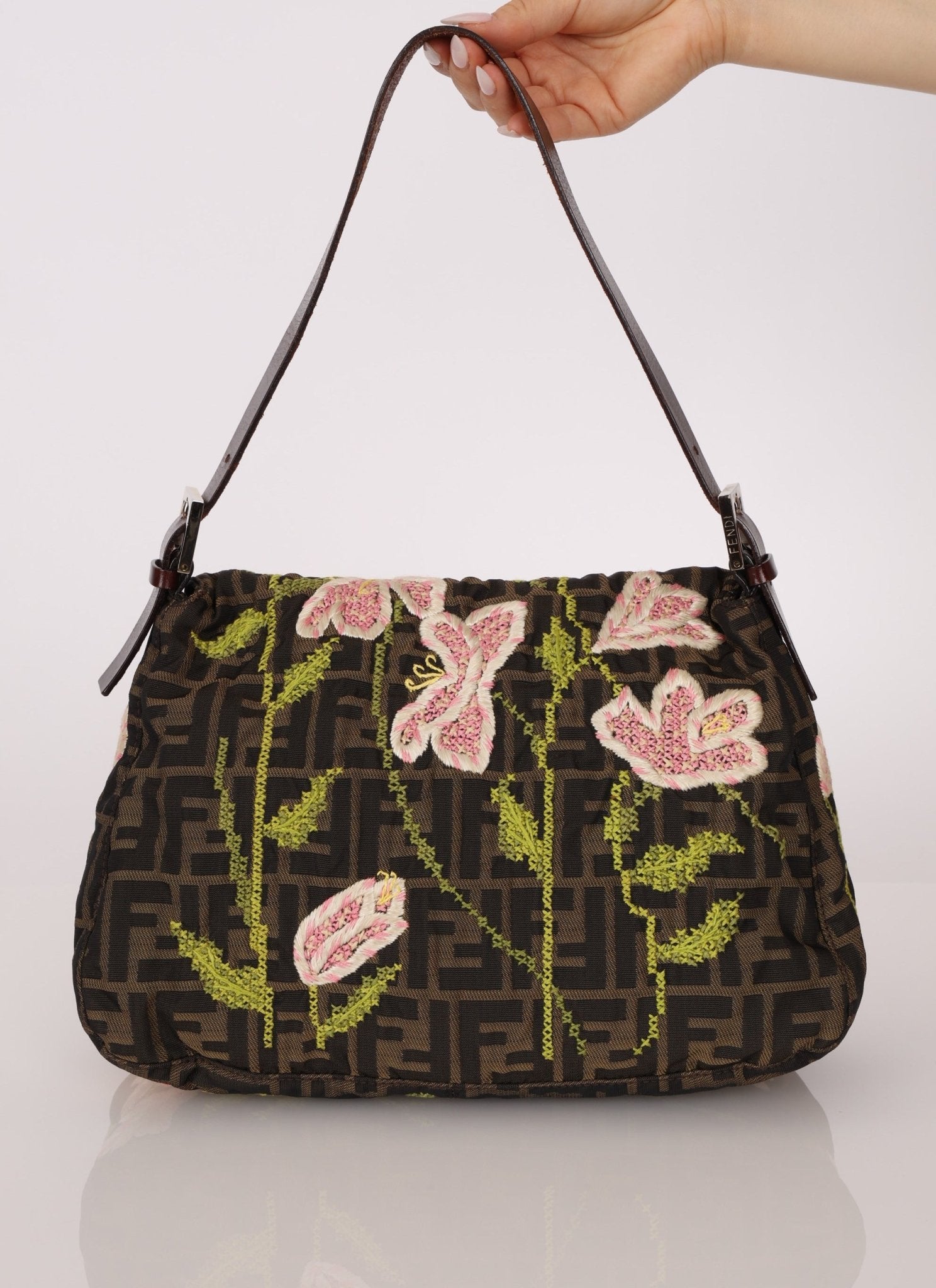 Fendi Zucca Floral Embroidered Mamma Baguette - FashioNica