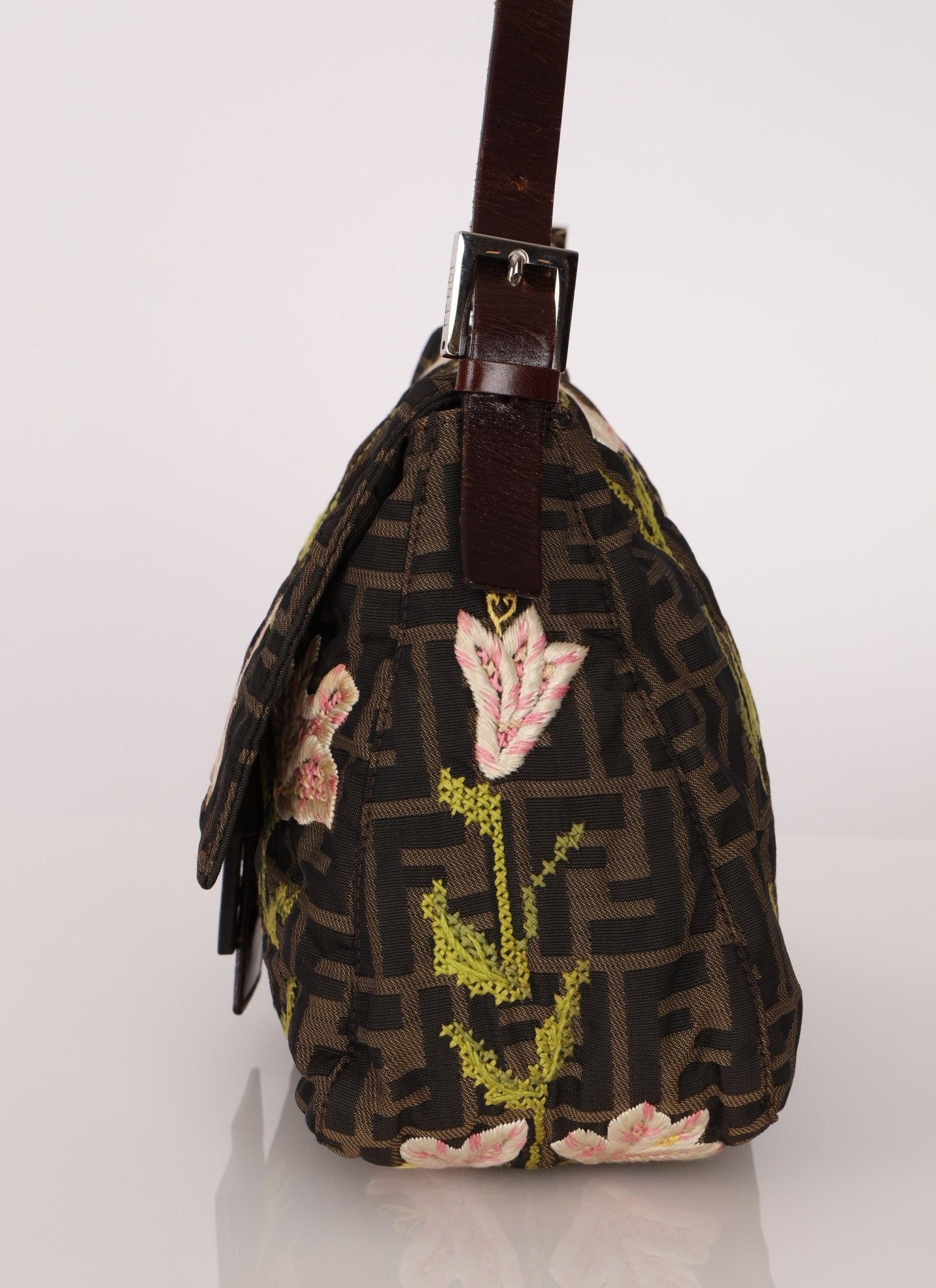 Fendi Zucca Floral Embroidered Mamma Baguette - FashioNica