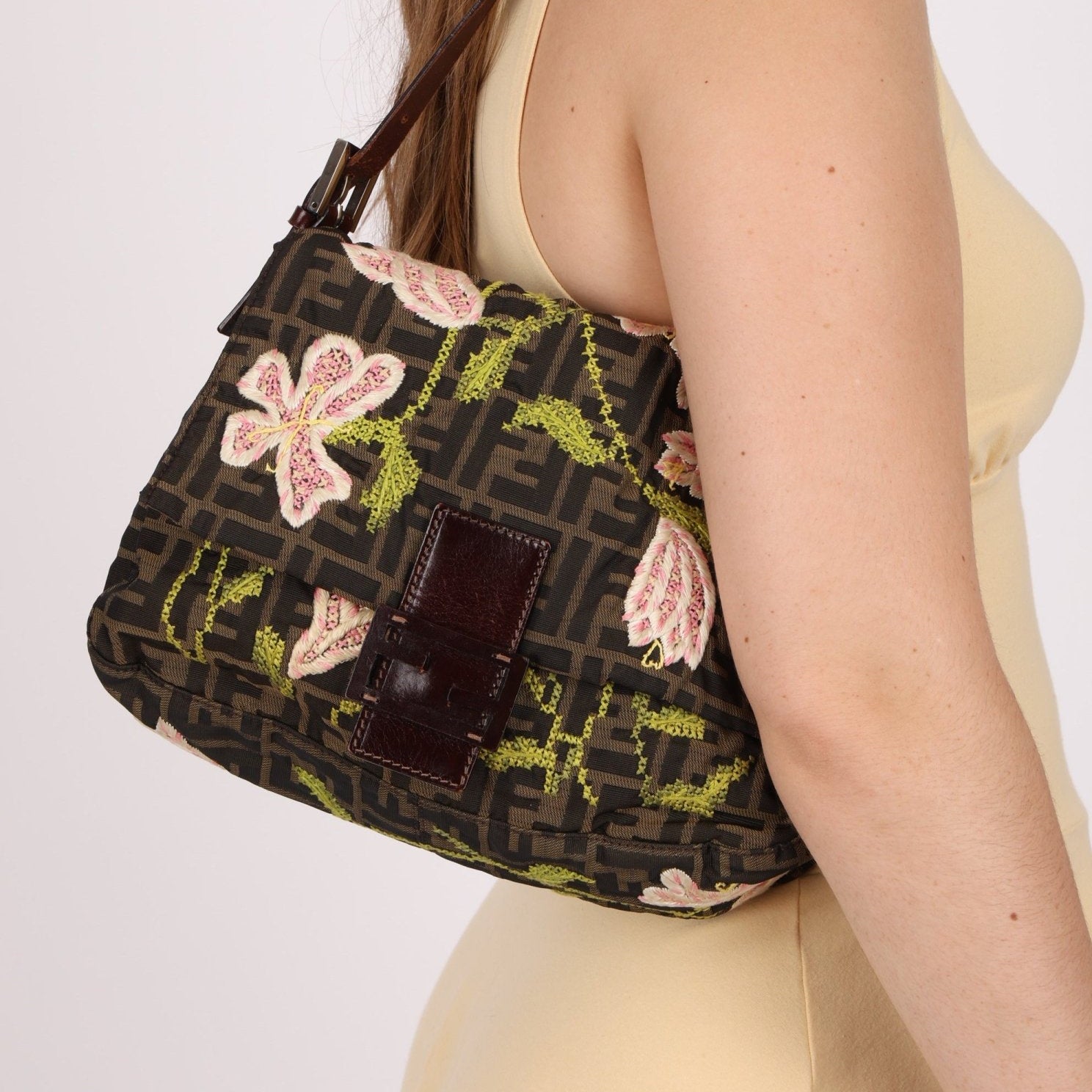 Fendi Zucca Floral Embroidered Mamma Baguette - FashioNica