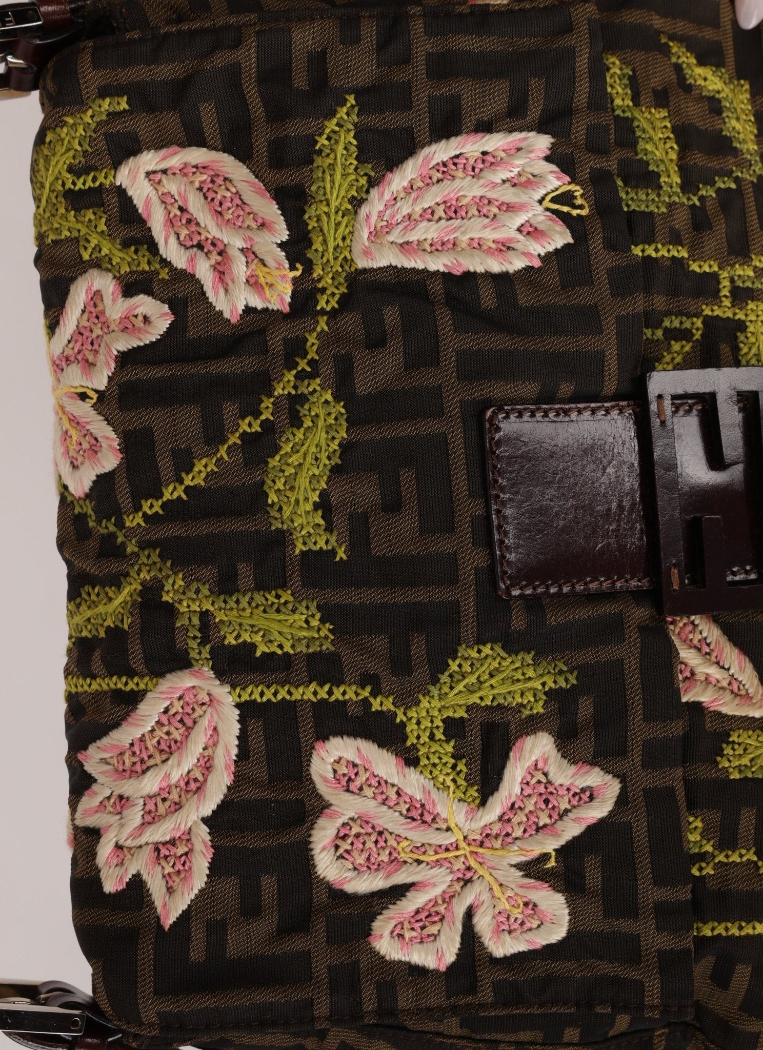 Fendi Zucca Floral Embroidered Mamma Baguette - FashioNica