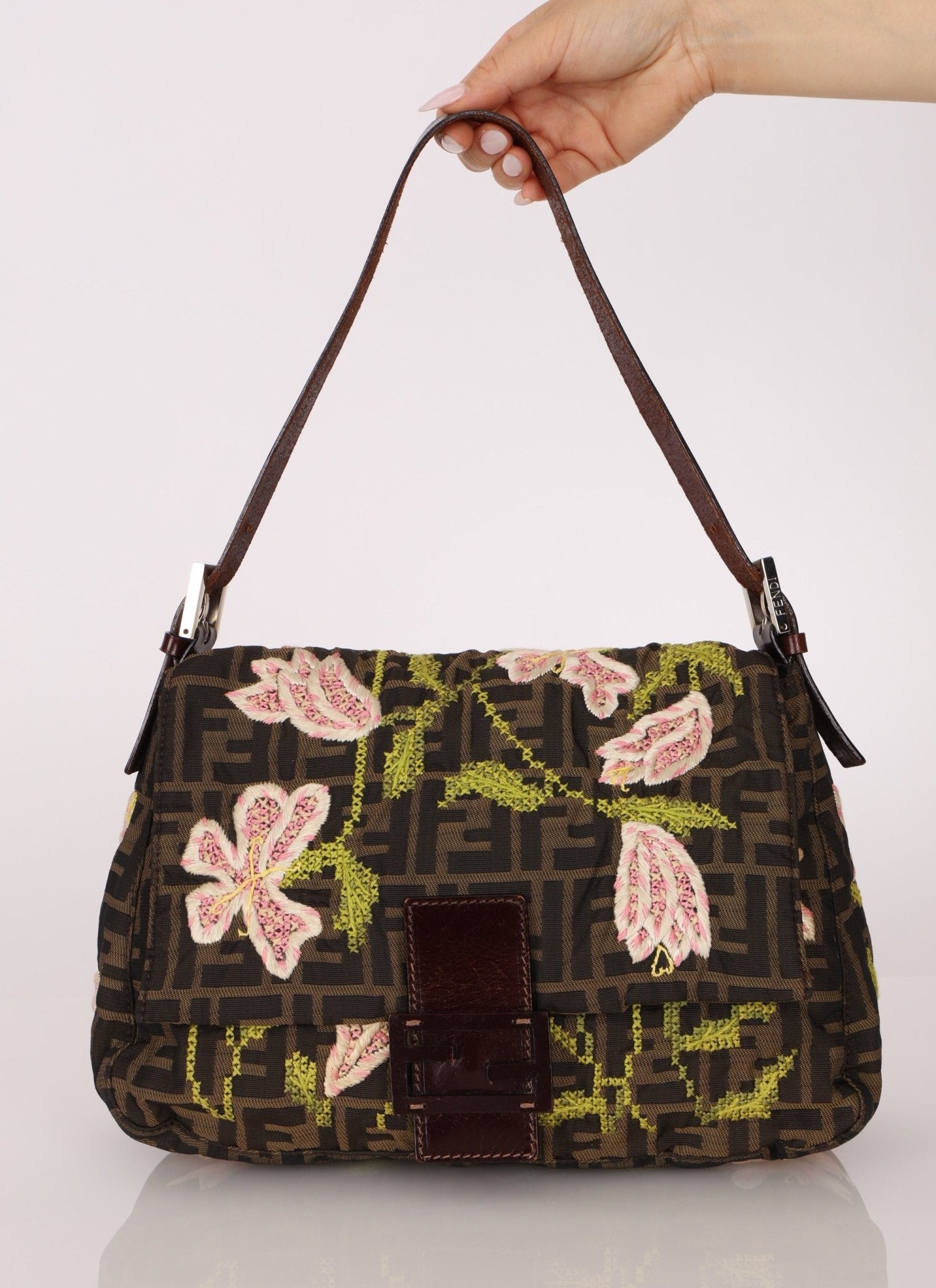 Fendi Zucca Floral Embroidered Mamma Baguette - FashioNica