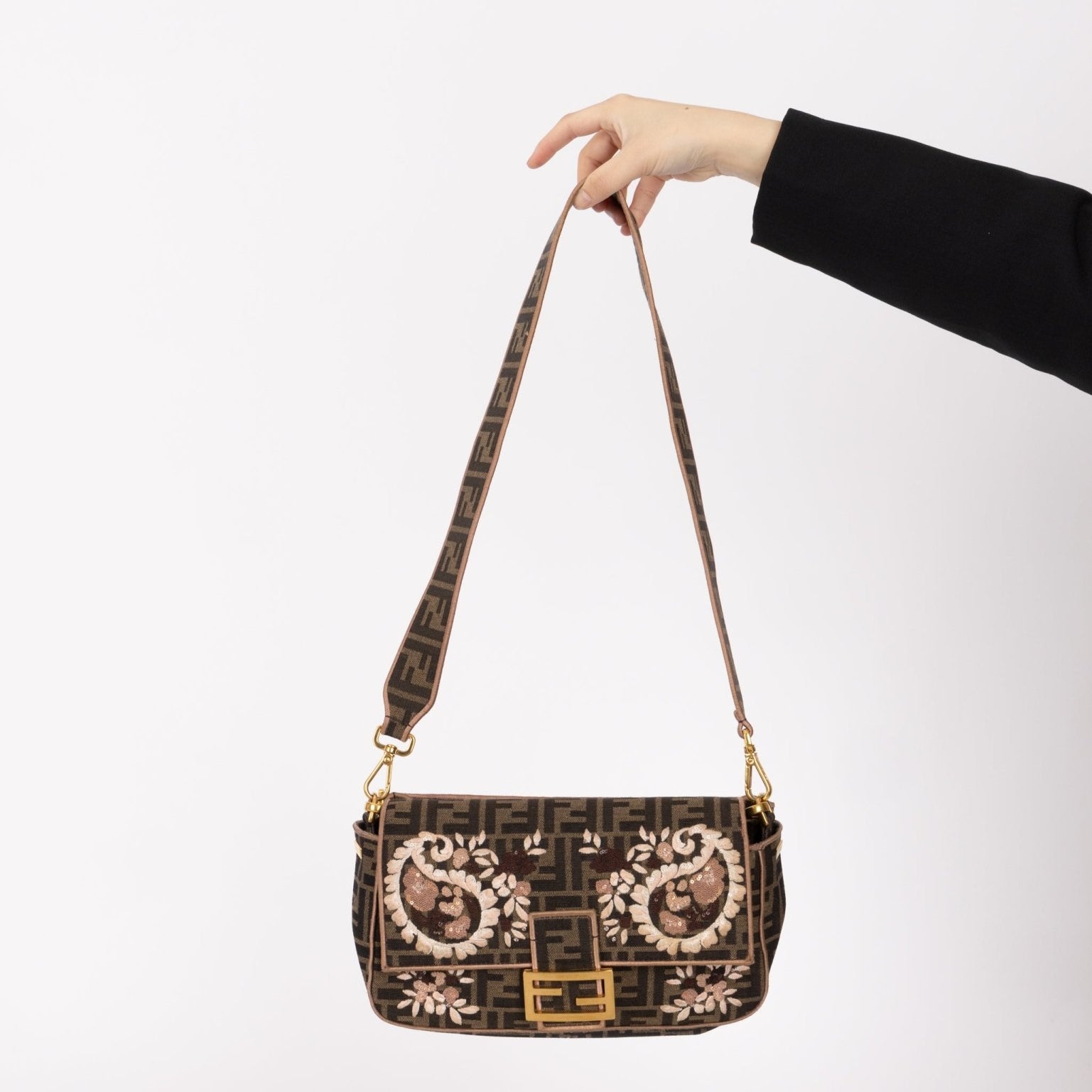 Fendi Zucca Paisley Embroidered Baguette - FashioNica