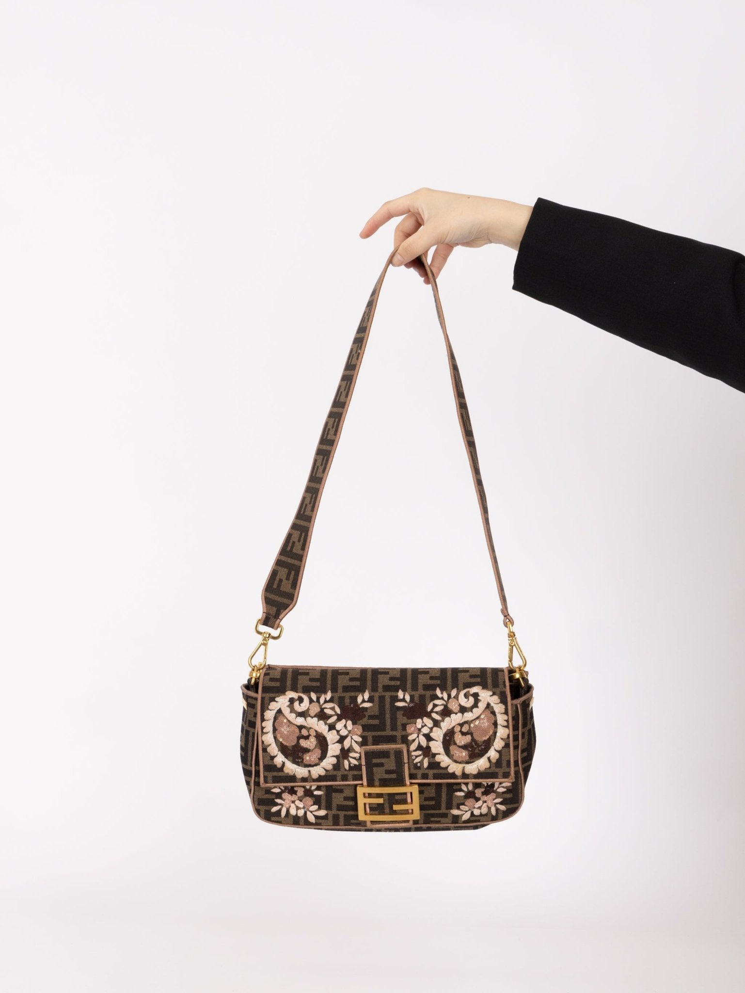 Fendi Zucca Paisley Embroidered Baguette - FashioNica