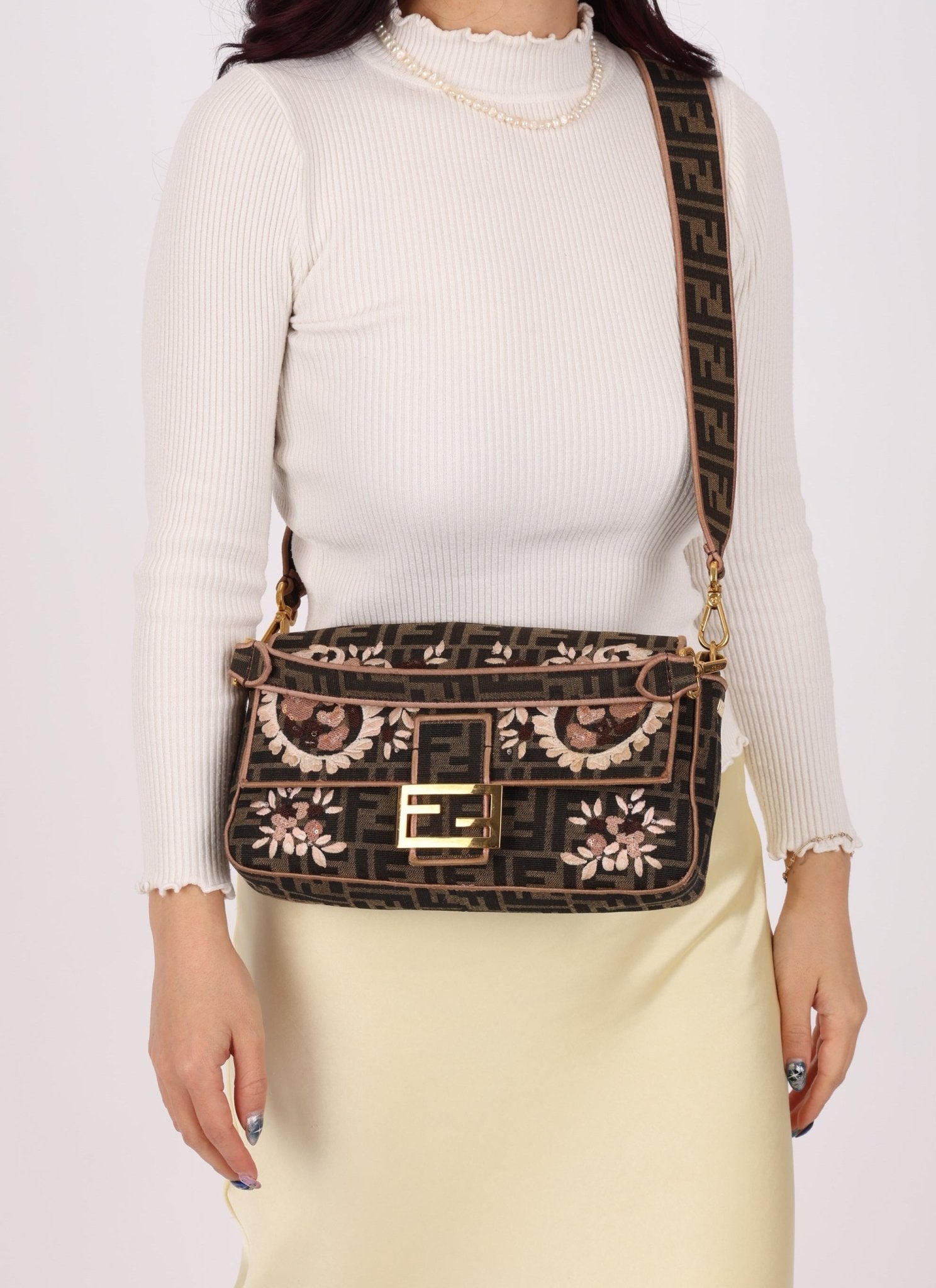 Fendi Zucca Paisley Embroidered Baguette - FashioNica