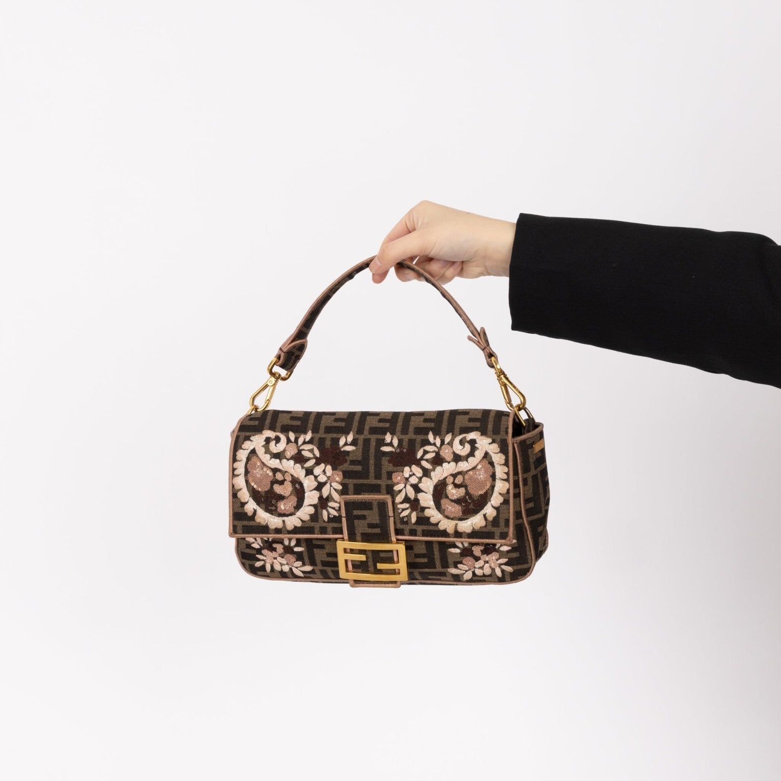 Fendi Zucca Paisley Embroidered Baguette - FashioNica