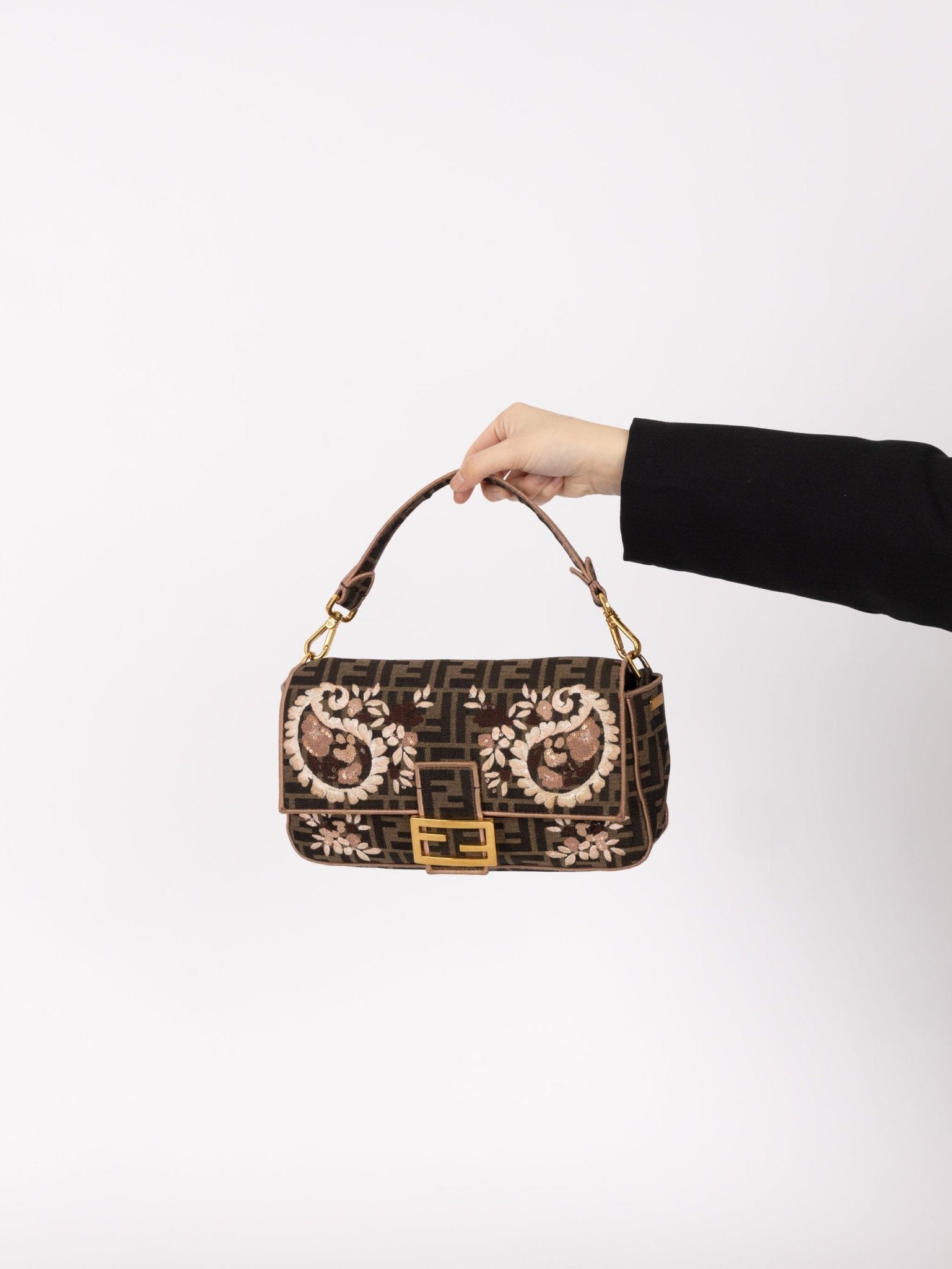 Fendi Zucca Paisley Embroidered Baguette - FashioNica