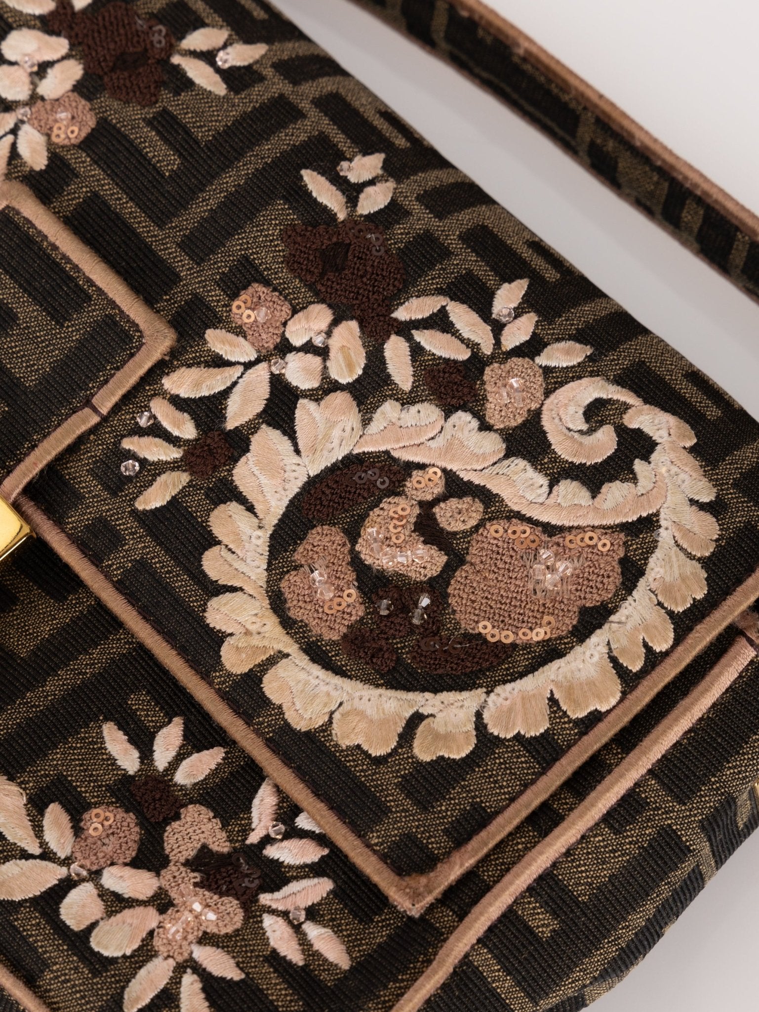 Fendi Zucca Paisley Embroidered Baguette - FashioNica