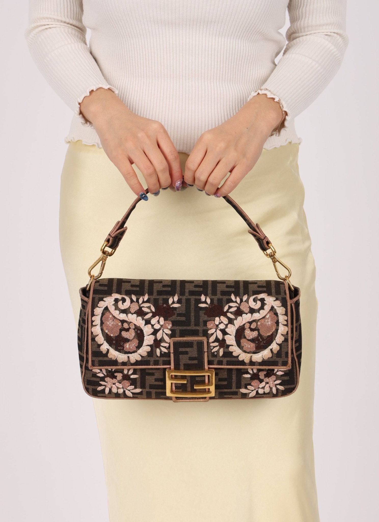 Fendi Zucca Paisley Embroidered Baguette - FashioNica