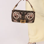 Fendi Zucca Paisley Embroidered Baguette - FashioNica