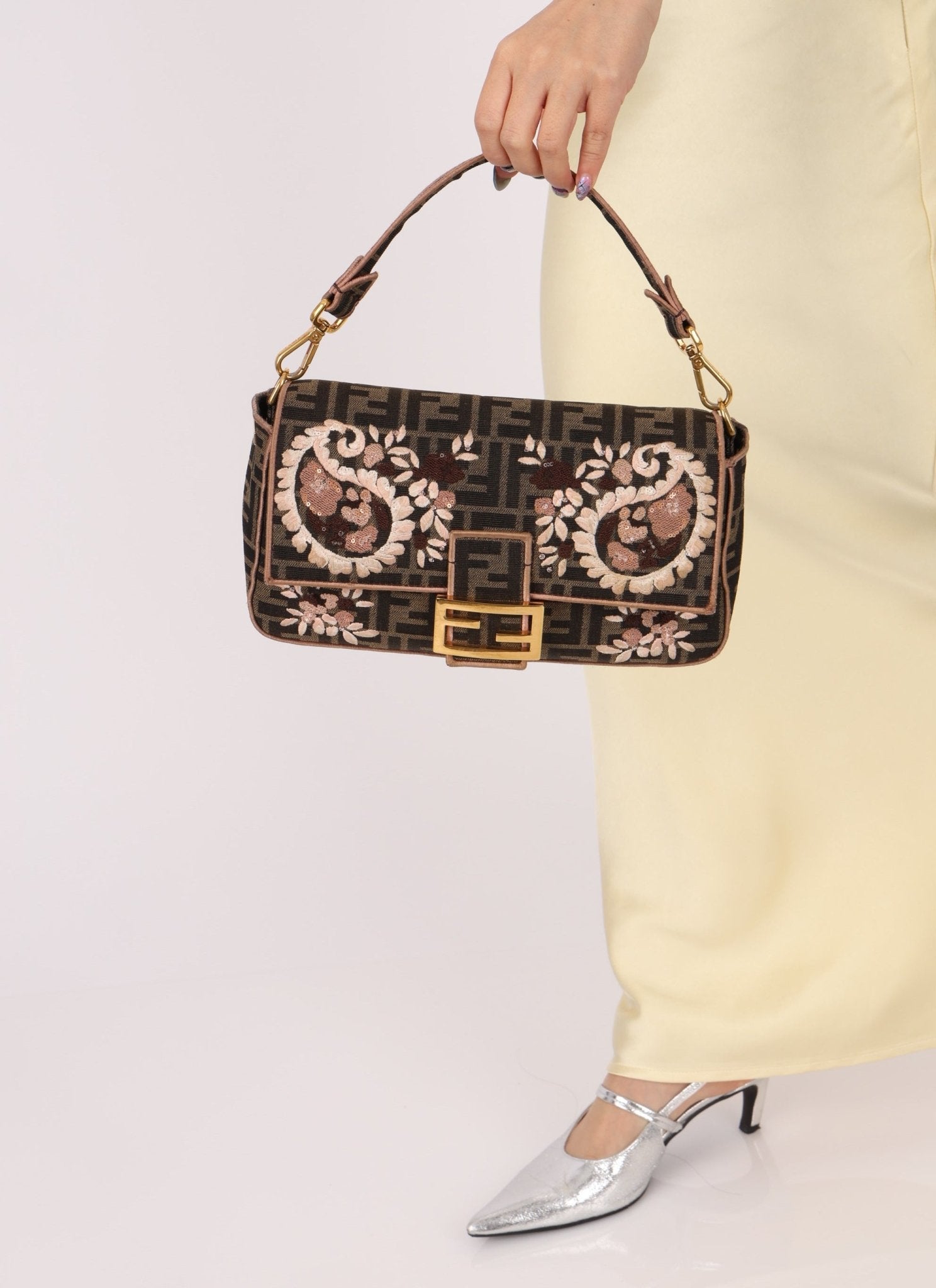 Fendi Zucca Paisley Embroidered Baguette - FashioNica