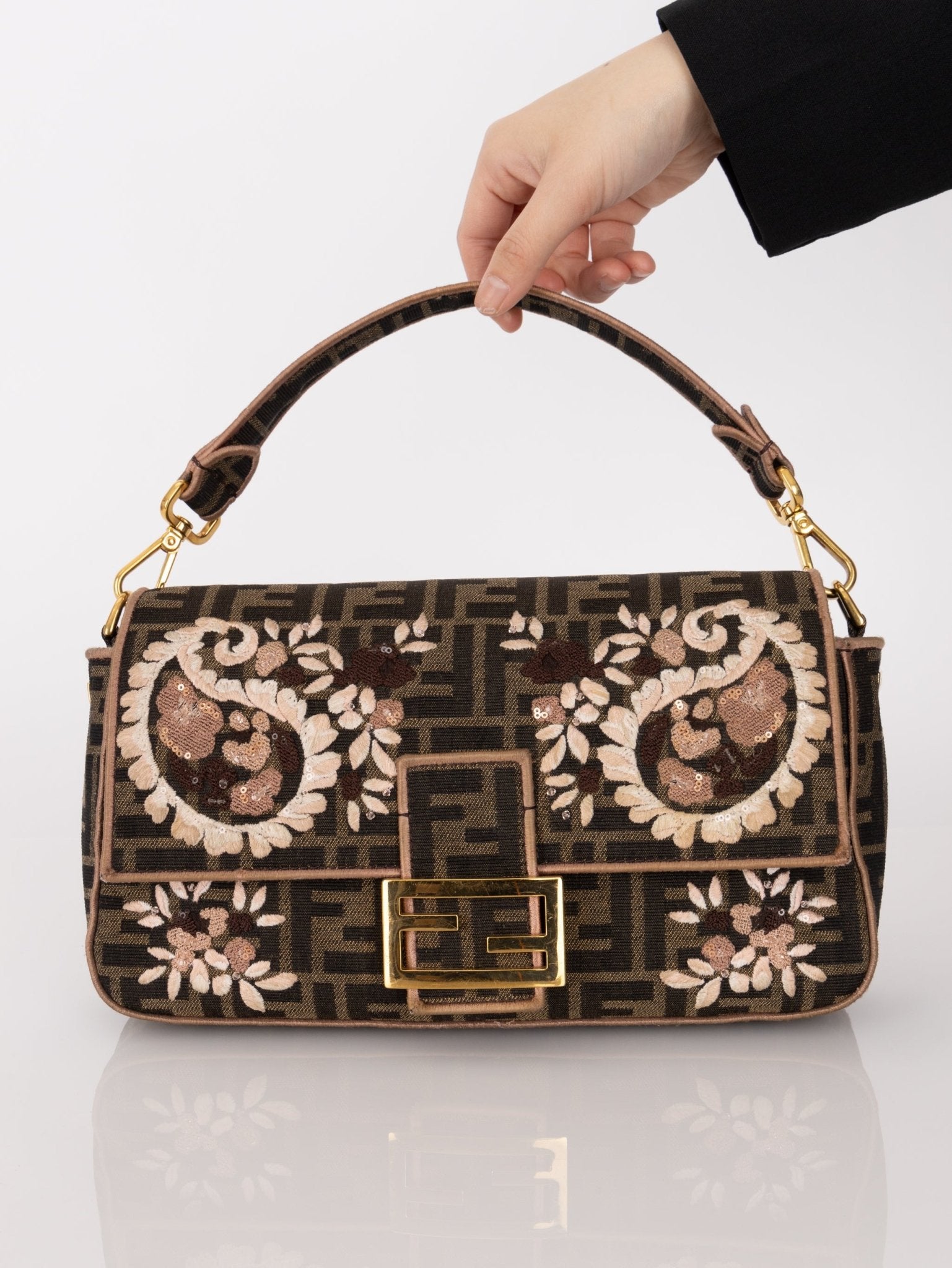 Fendi Zucca Paisley Embroidered Baguette - FashioNica