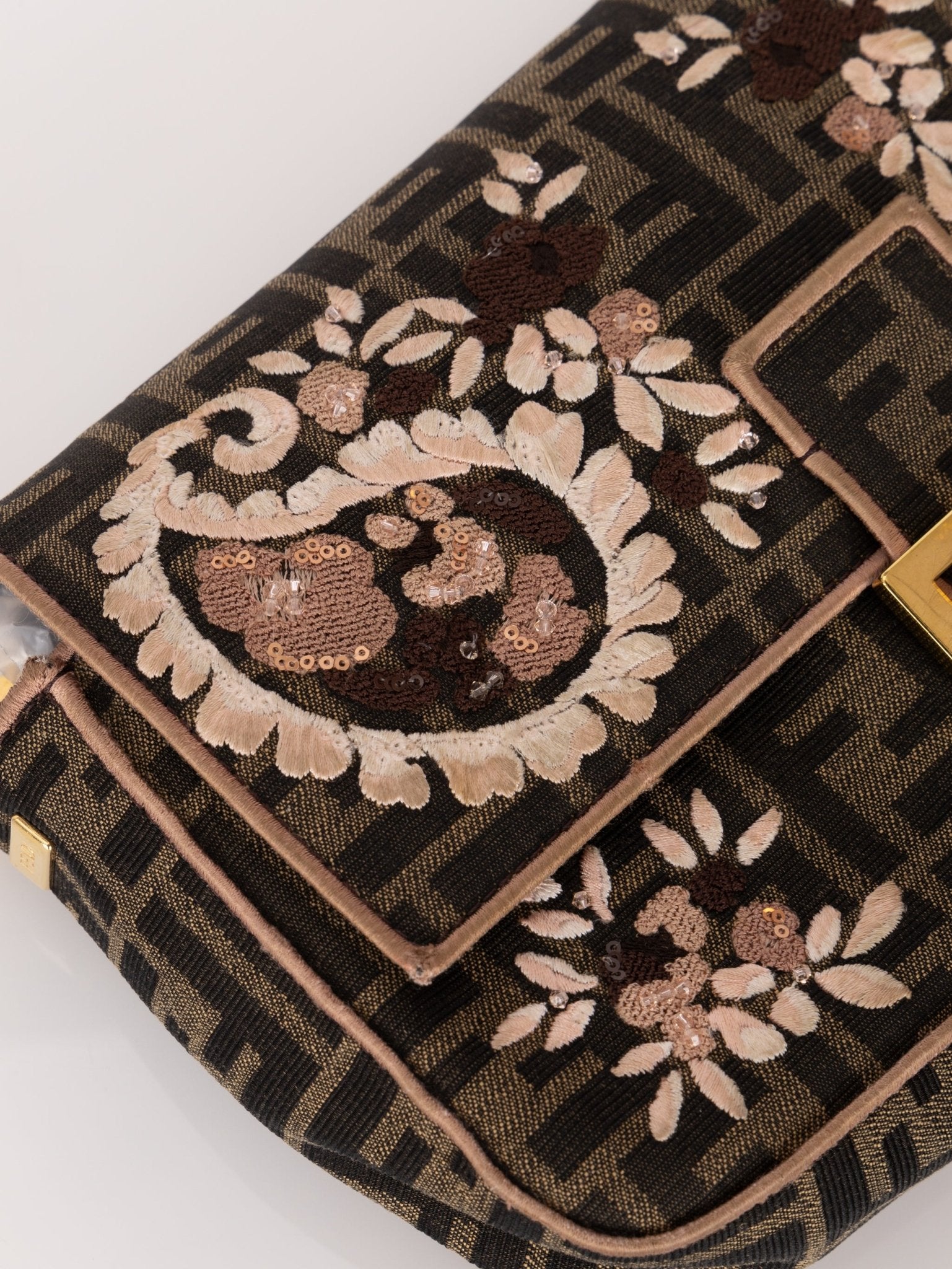 Fendi Zucca Paisley Embroidered Baguette - FashioNica