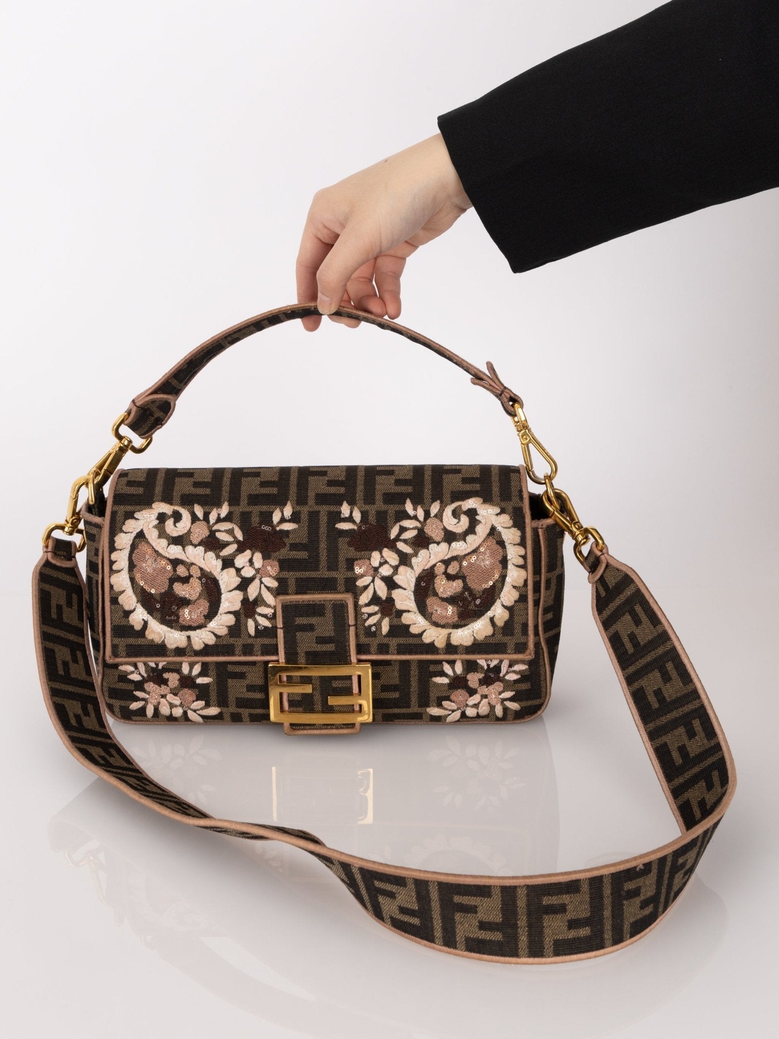 Fendi Zucca Paisley Embroidered Baguette - FashioNica