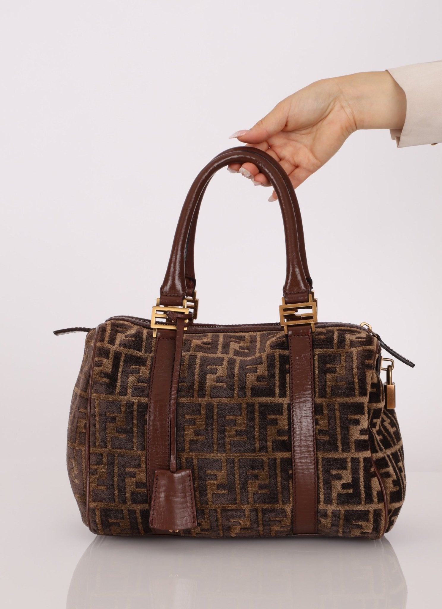 Fendi Zucca Velvet Boston Bag - FashioNica