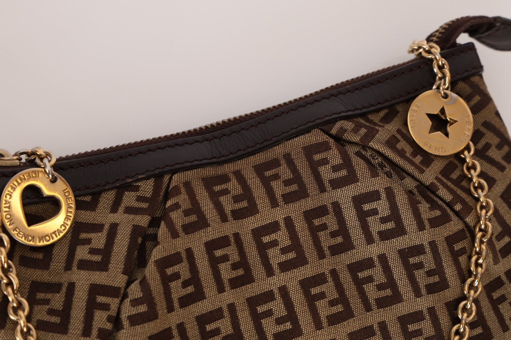 Fendi Zucchino Canvas Charm Chain Pochette - FashioNica