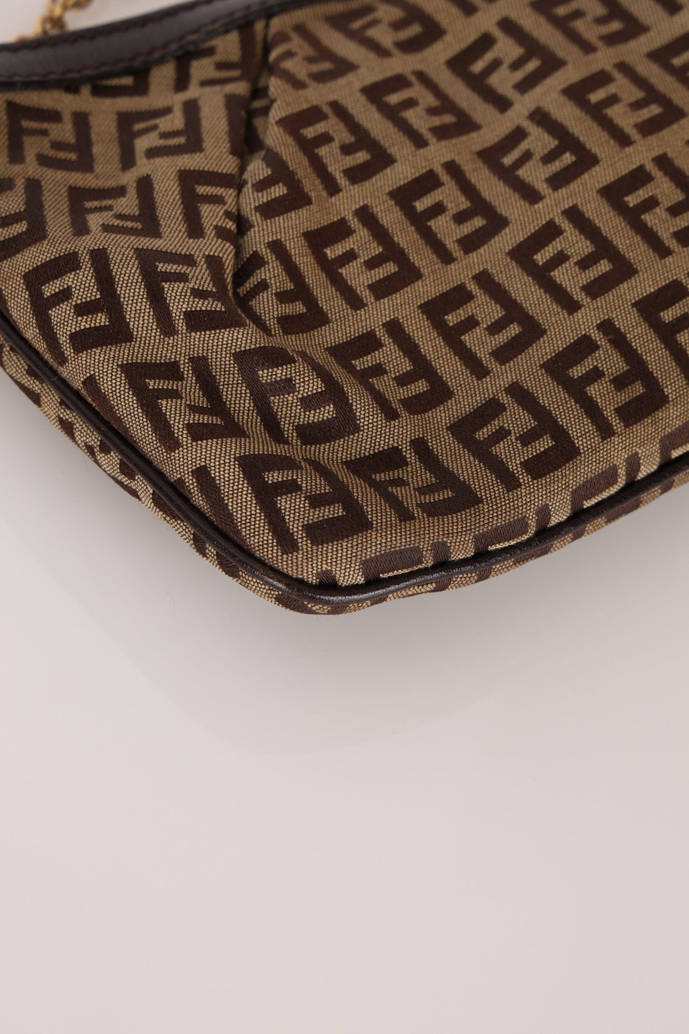 Fendi Zucchino Canvas Charm Chain Pochette - FashioNica