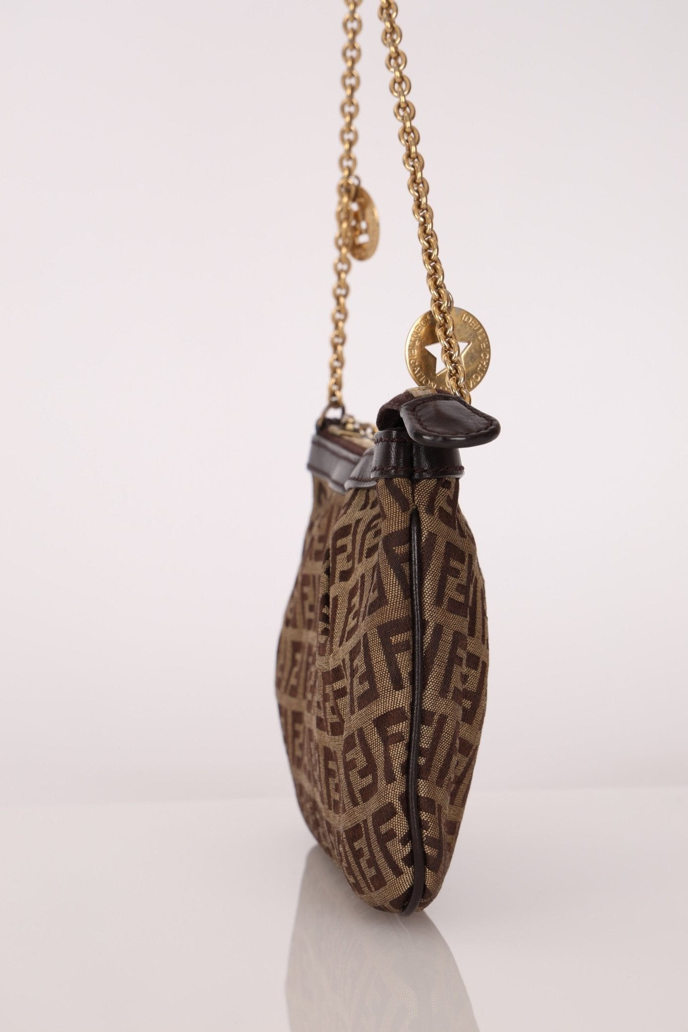 Fendi Zucchino Canvas Charm Chain Pochette - FashioNica