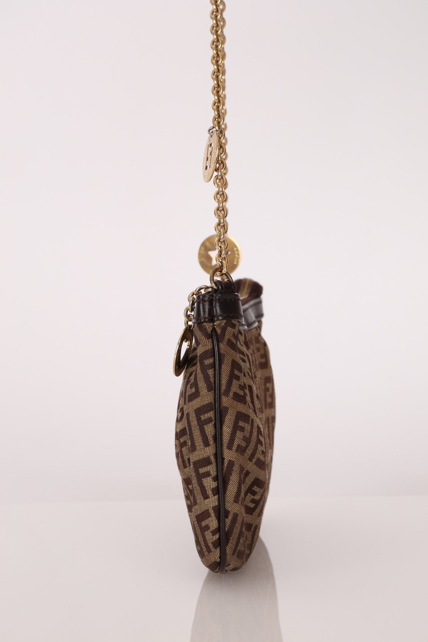 Fendi Zucchino Canvas Charm Chain Pochette - FashioNica