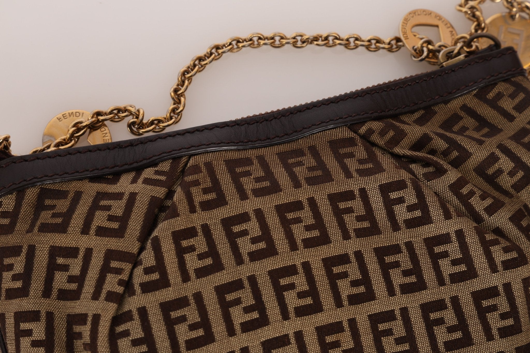 Fendi Zucchino Canvas Charm Chain Pochette - FashioNica