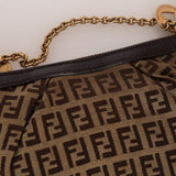 Fendi Zucchino Canvas Charm Chain Pochette - FashioNica