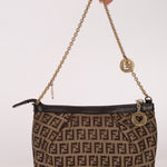 Fendi Zucchino Canvas Charm Chain Pochette - FashioNica