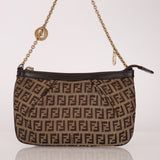 Fendi Zucchino Canvas Charm Chain Pochette - FashioNica
